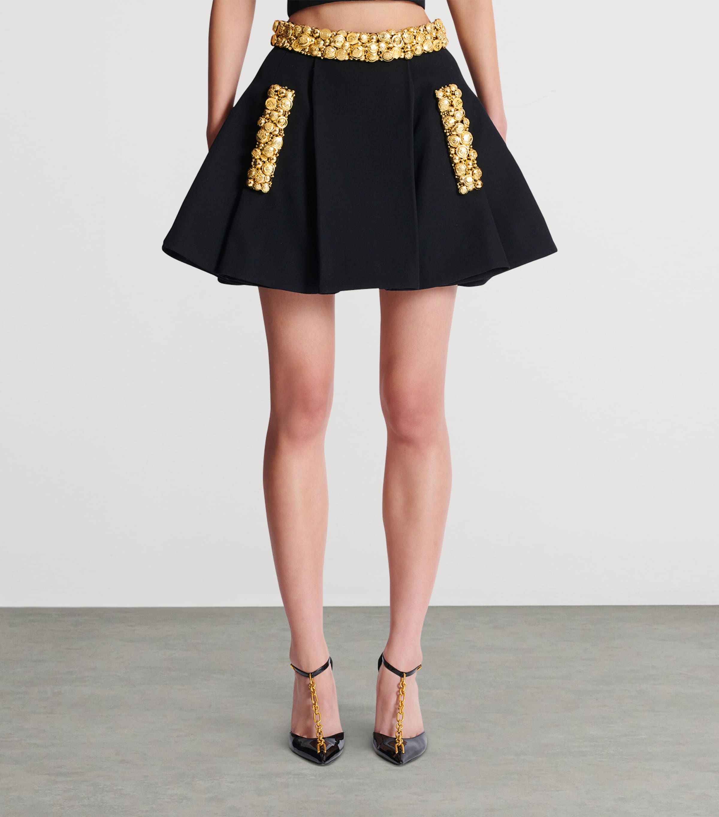 スカート BALMAIN WOOL MONOGRAM LOGO MINI SKIRT Balmain - Short Wool Skirt with Golden Buttons - Blue