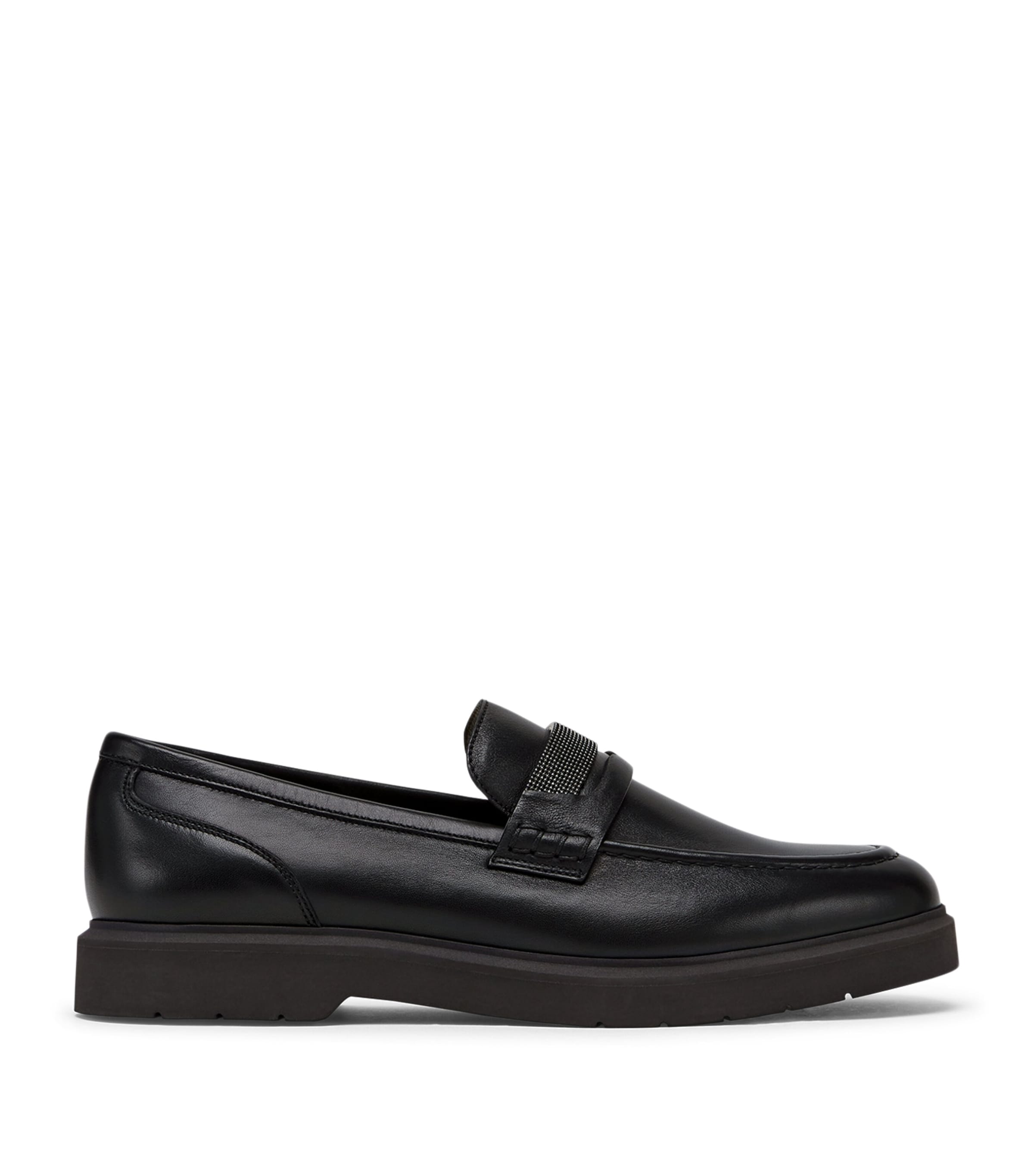Brunello Cucinelli Leather Monili Penny Loafers In Animal Print