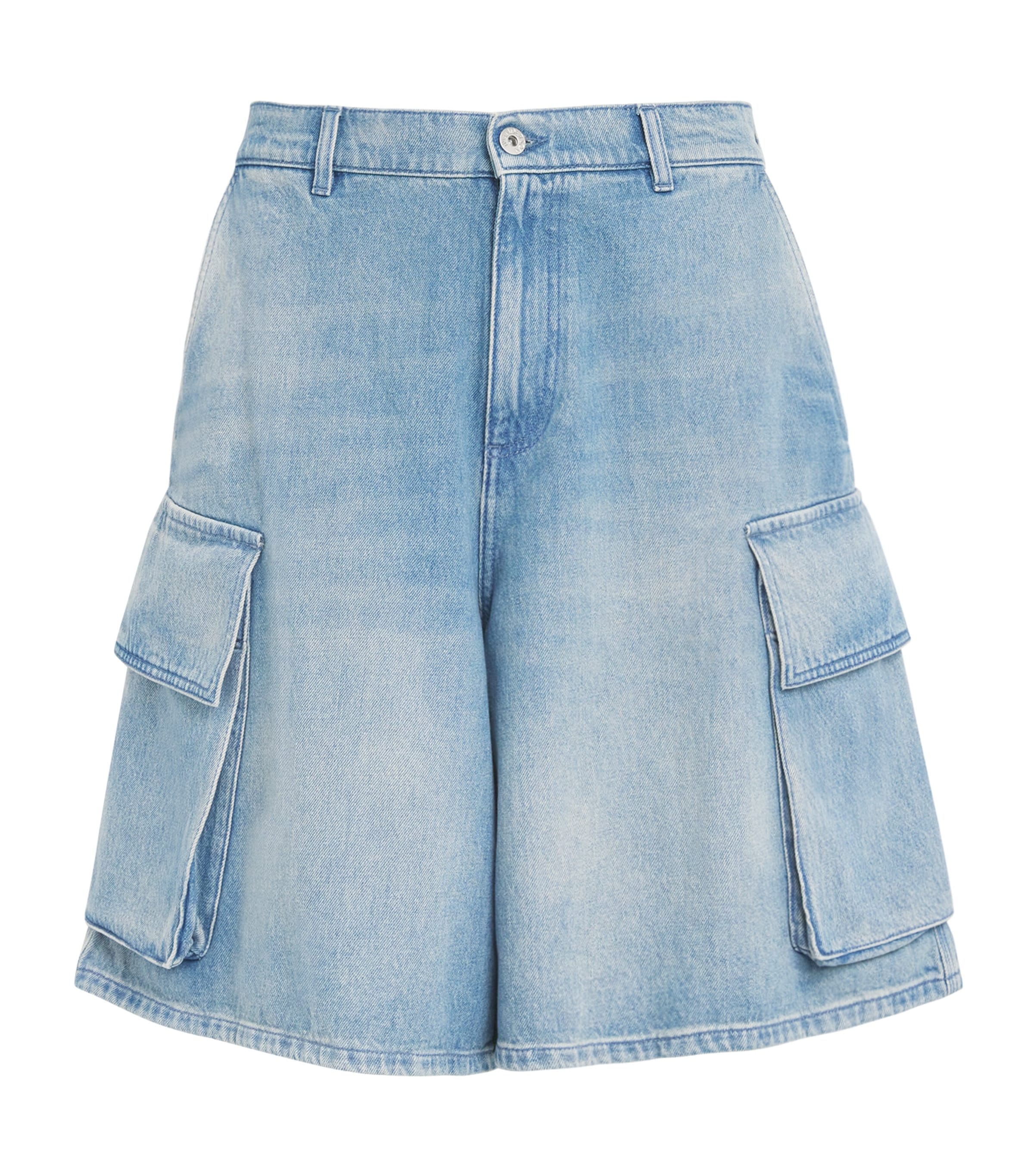 Jw Anderson Light Blue Bermuda Shorts With Cargo Pockets And Logo Patch On The Back In Denim Man In Blue
