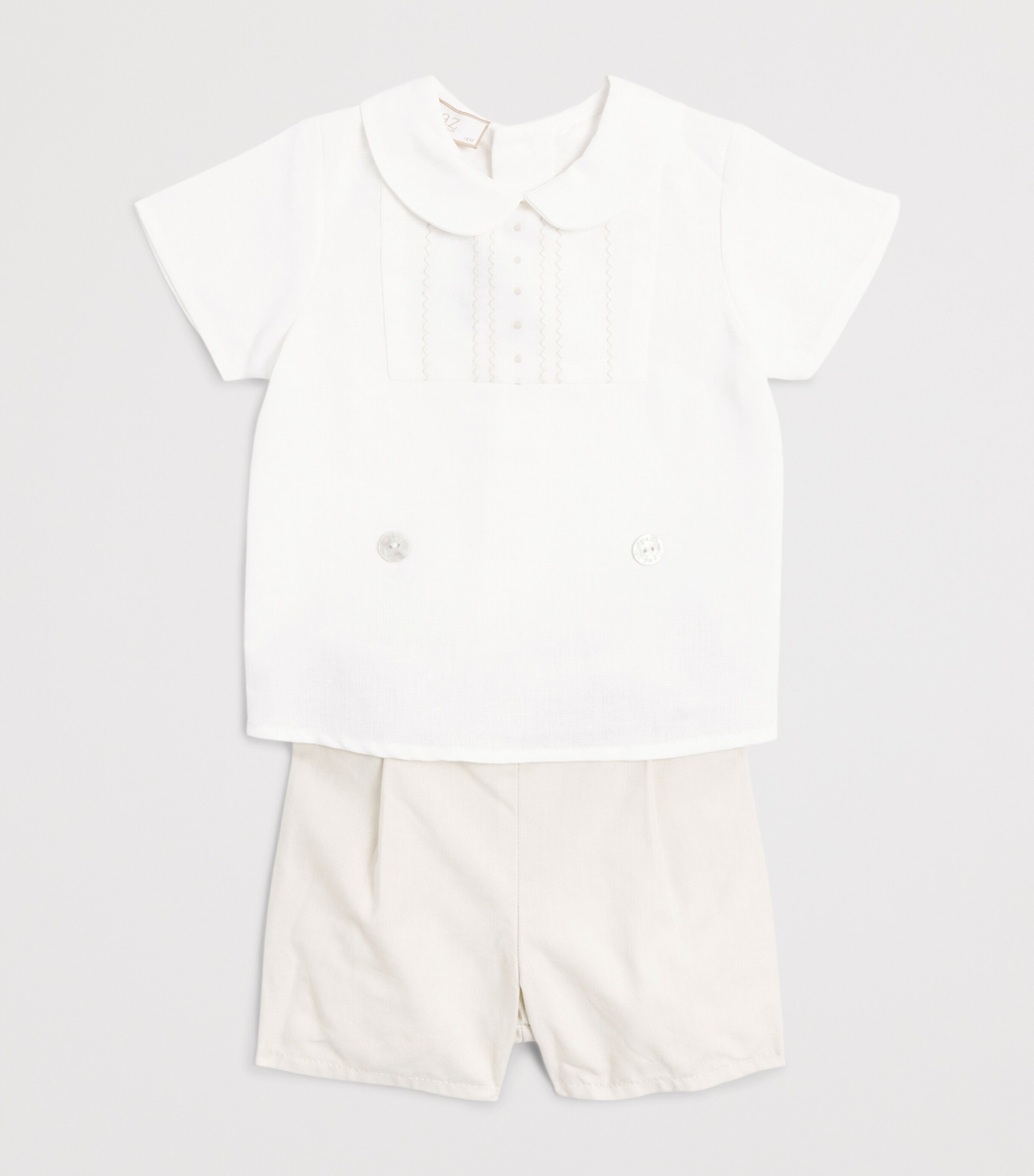 Cotton-Linen Blouse and Shorts Set (1-24 Months) 0179 WHITE/LINEN Image 3
