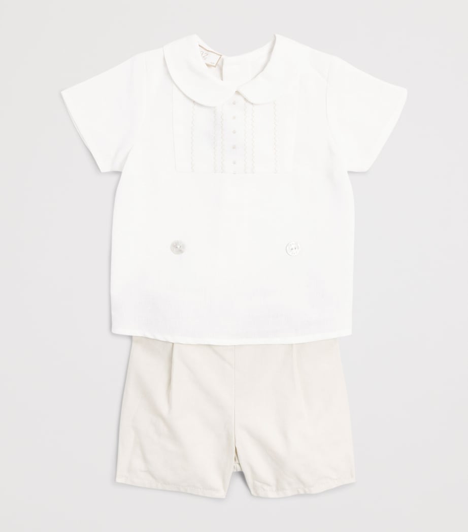 Cotton-Linen Blouse and Shorts Set (1-24 Months) 0179 WHITE/LINEN Image 3