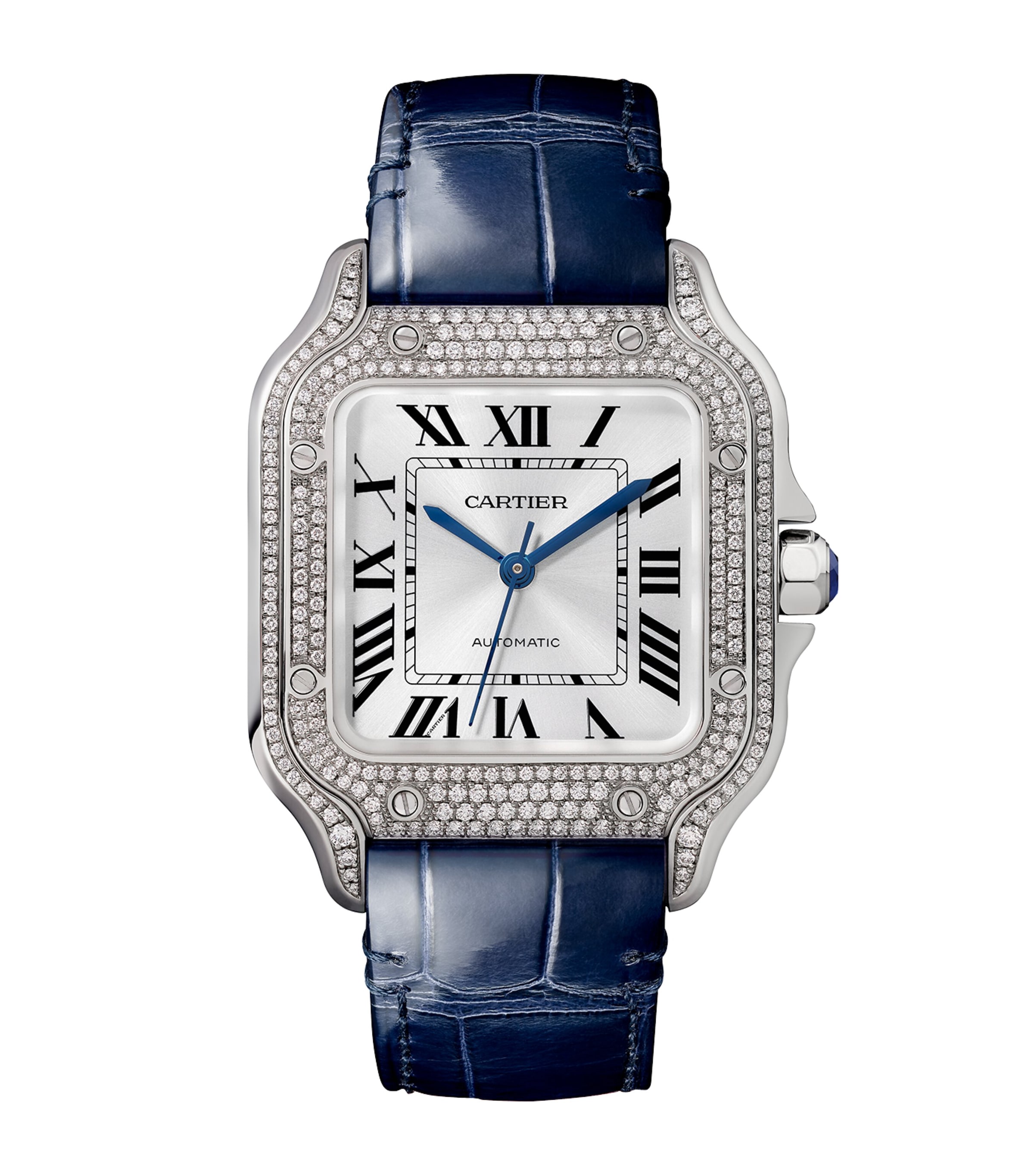 Medium White Gold and Diamond Santos de Cartier Watch 35mm SILVERED Image 1