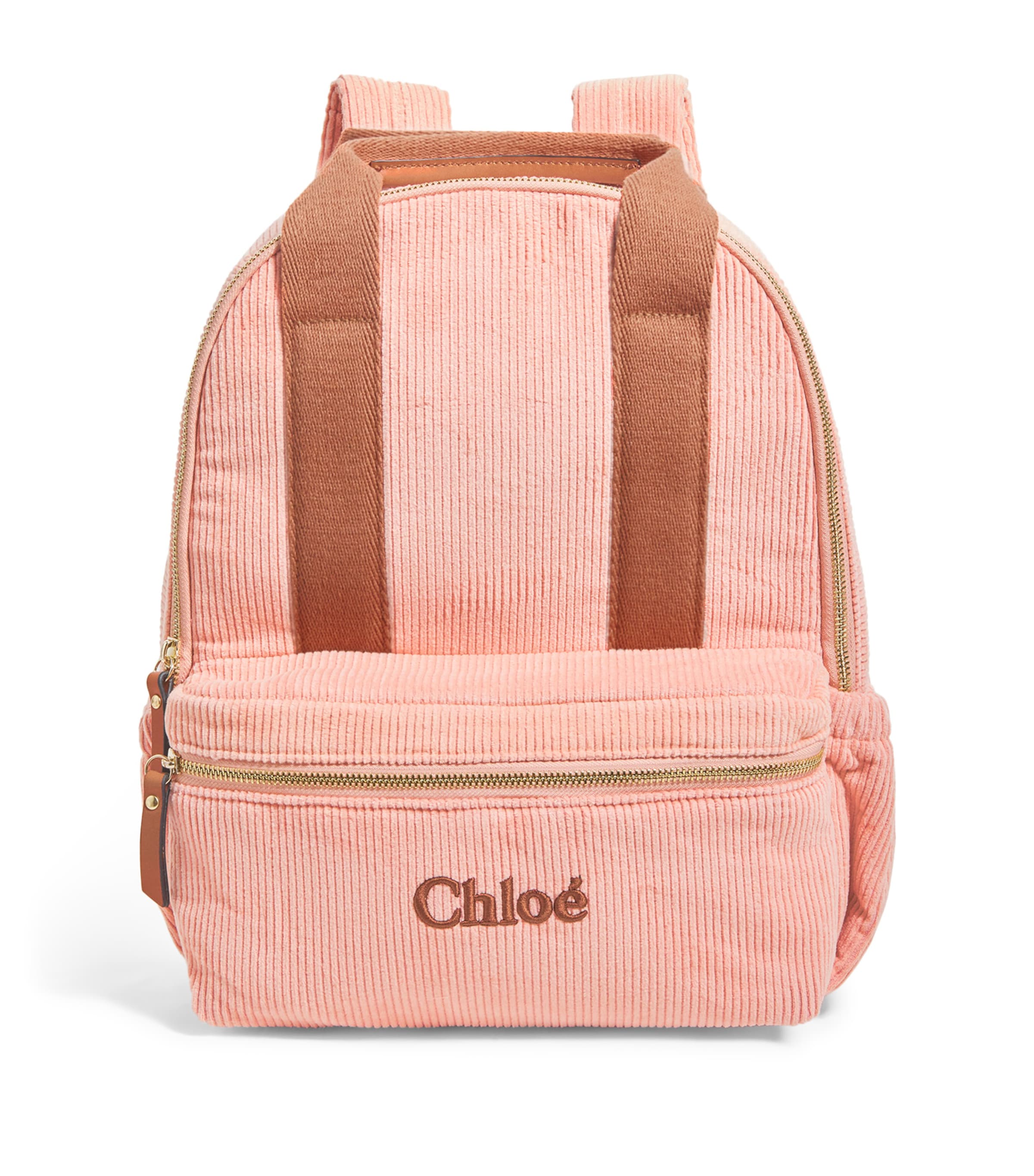 Chloé Corduroy Logo Backpack In Pink