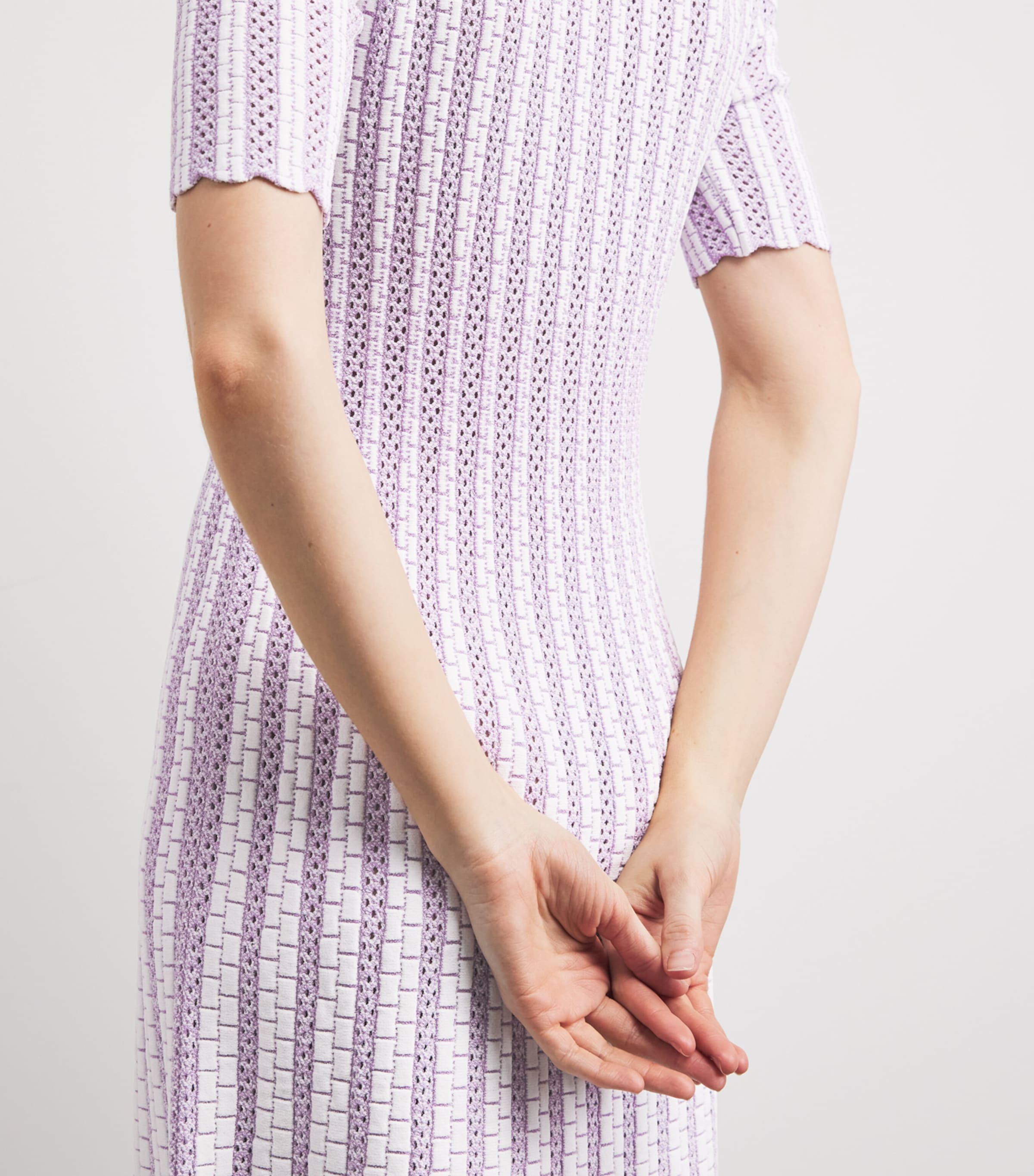VALENTI Womens Openwork Knit Margherita Midi Dress White Lilac Image 3