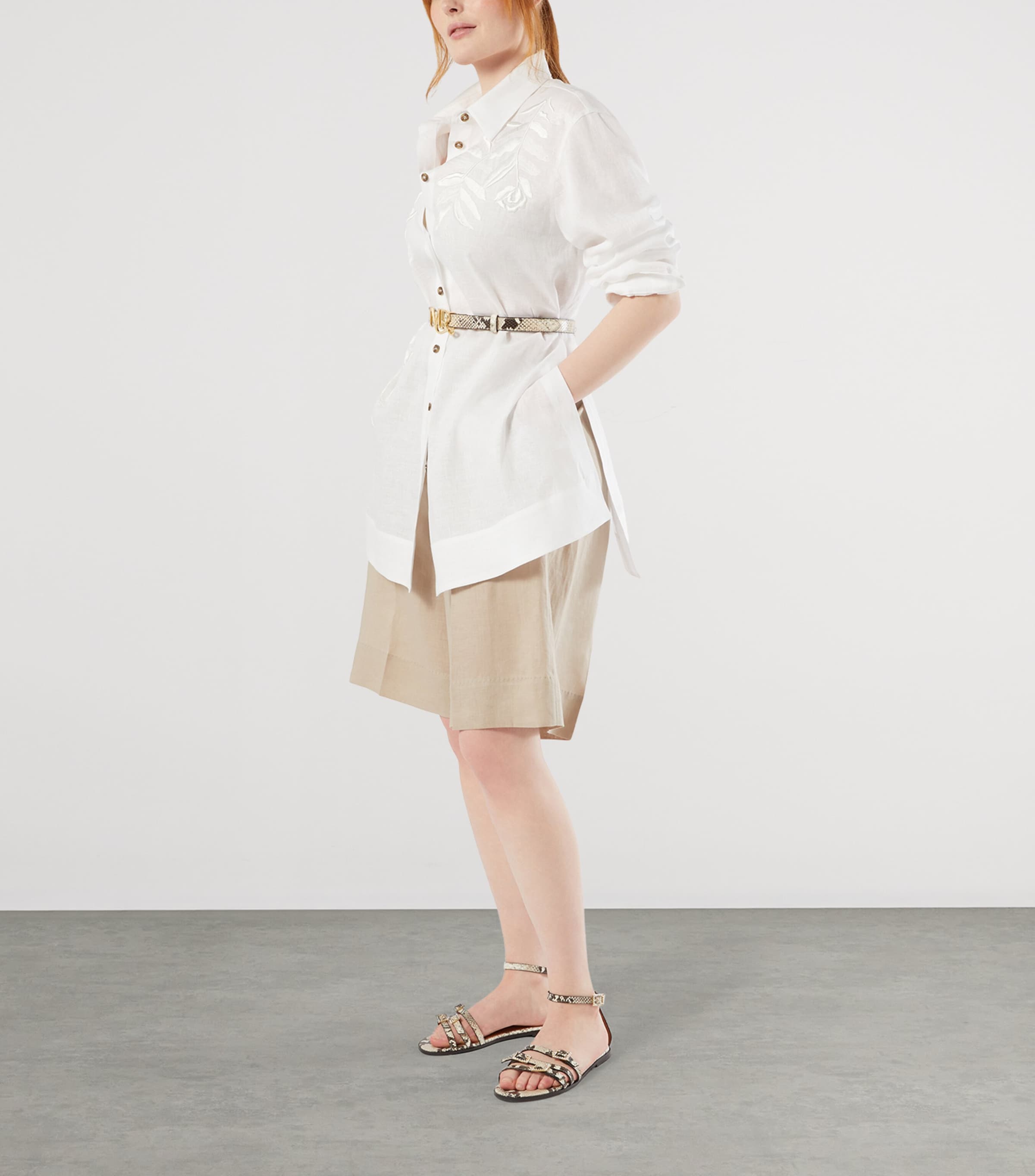 Marina Rinaldi Womens Linen Embroidered Longline Shirt Optical White Image 2