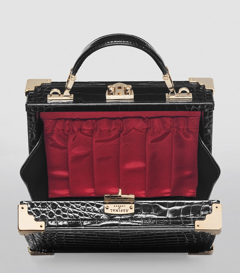 Croc-Embossed Leather Trunk Top-Handle Bag BLACK Image 6
