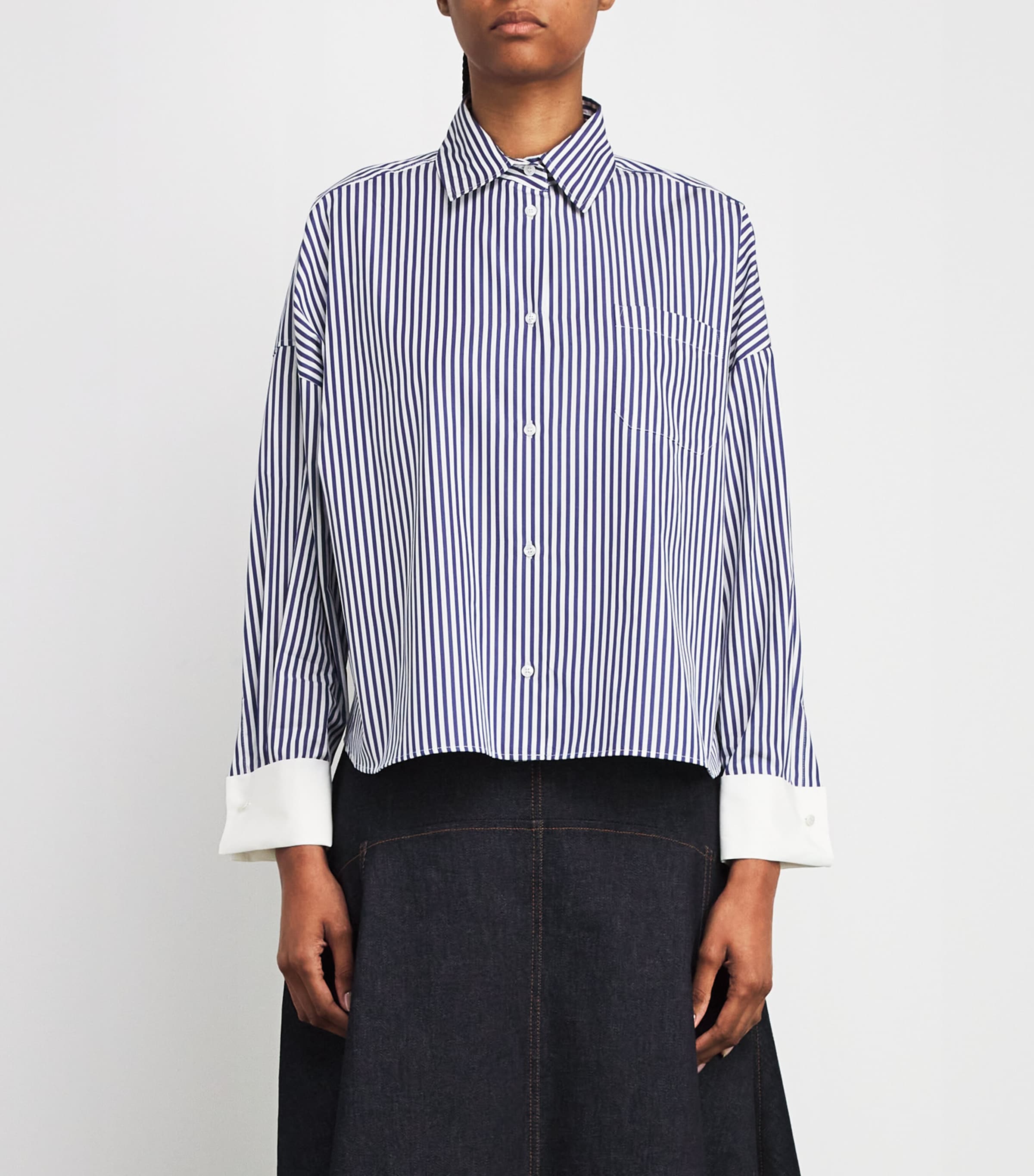 Contrast-Cuff Stripe Shirt NAVY Image 3