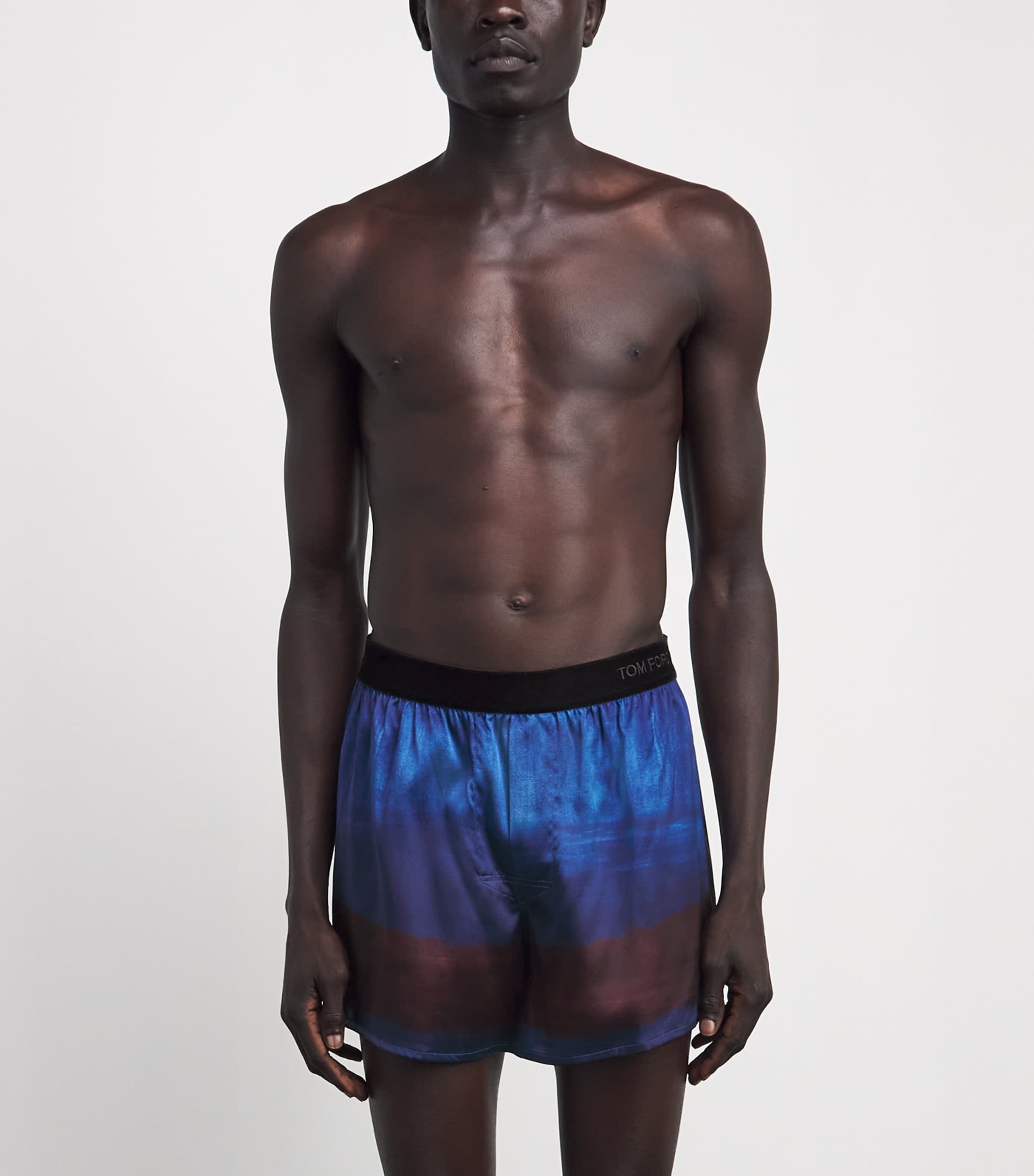 TOM FORD Mens Stretch-Silk Printed Boxer Shorts Lt Blue/brown Image 2