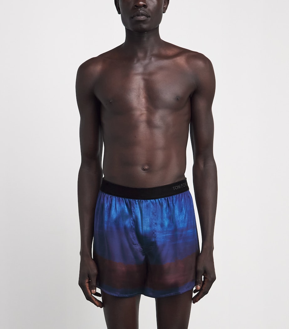 TOM FORD Mens Stretch-Silk Printed Boxer Shorts Lt Blue/brown Image 2