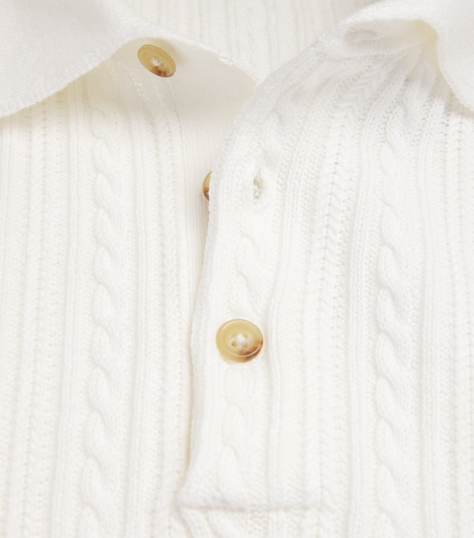 Polo Ralph Lauren Mens Cotton Cable-Knit Polo Shirt Dckwash Wht W/nvy Pp Image 6