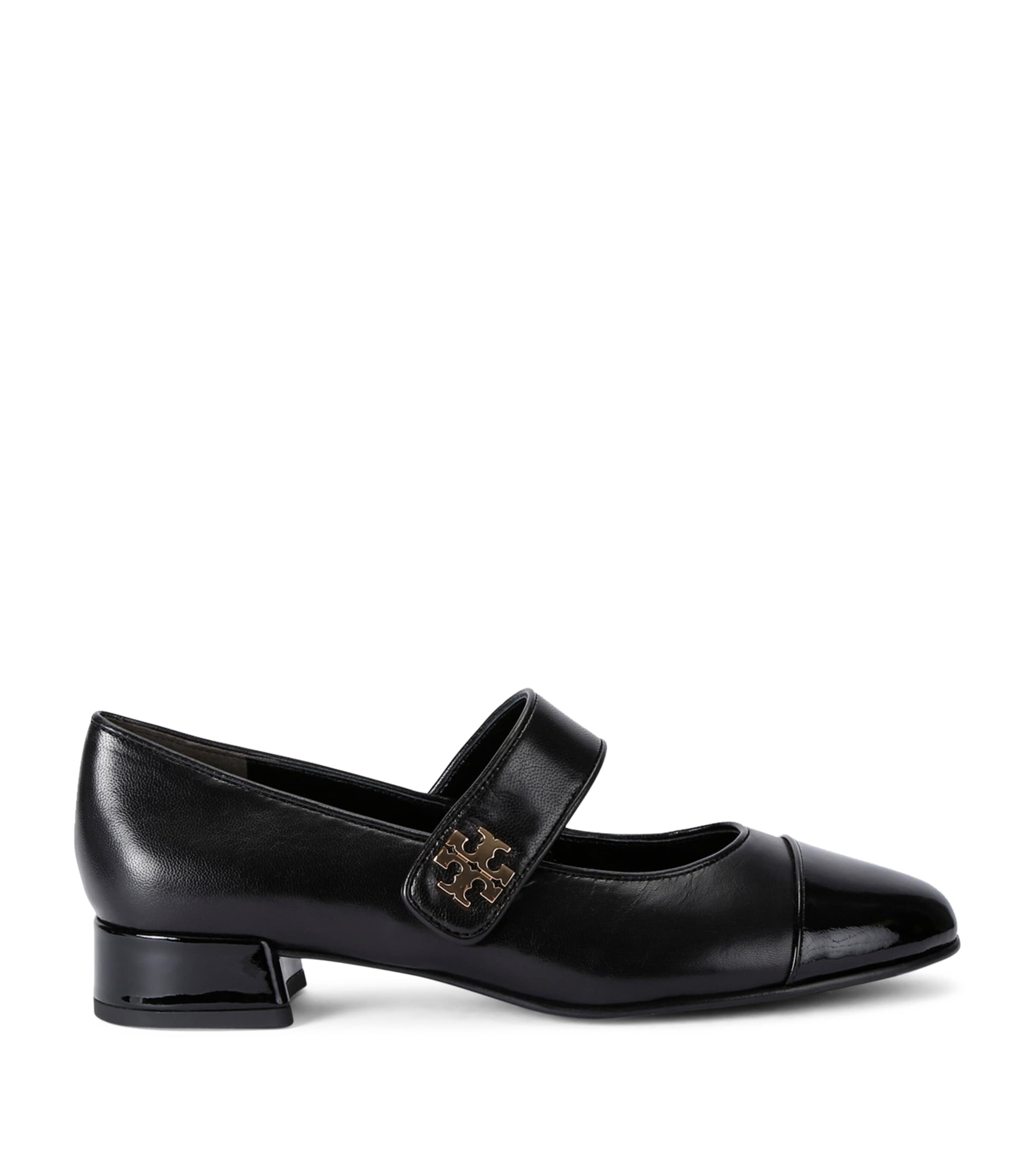 Tory Burch Mary Jane Cap-toe Leather Ballerina Flats In Black