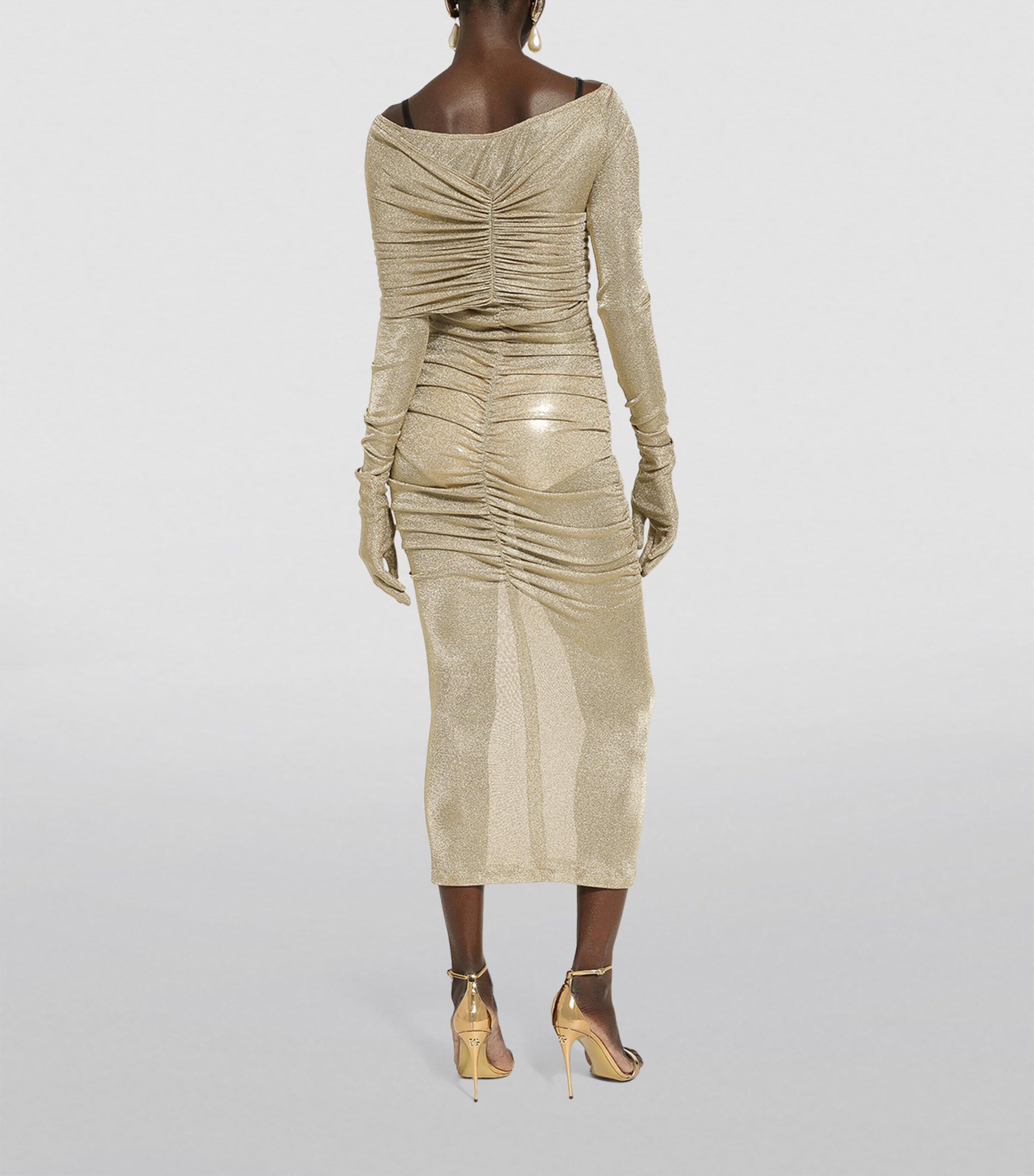 Dolce&Gabbana Womens Ruched Midi Dress Gold Image 6