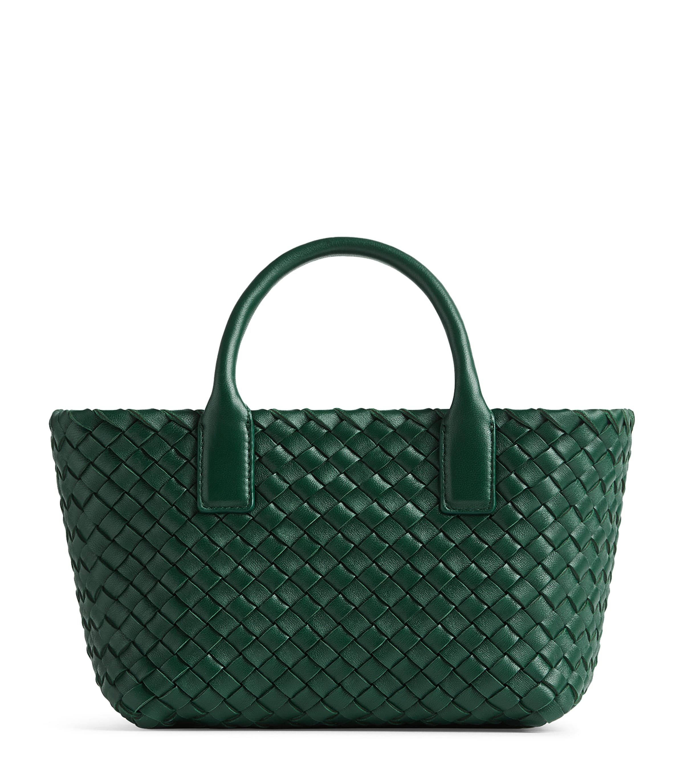 Shop Bottega Veneta Mini Leather Cabat Top-handle Bag In Green