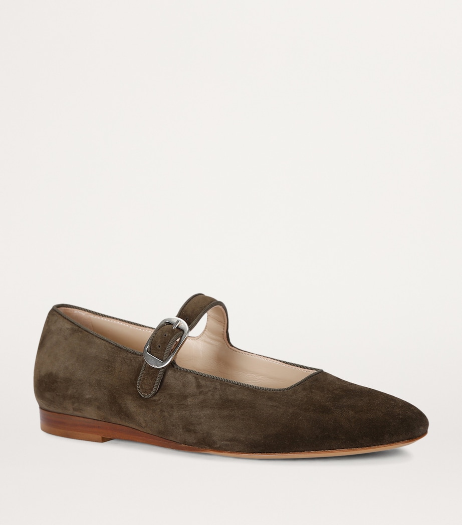Suede Mary Jane Ballet Flats KHAKI Image 3