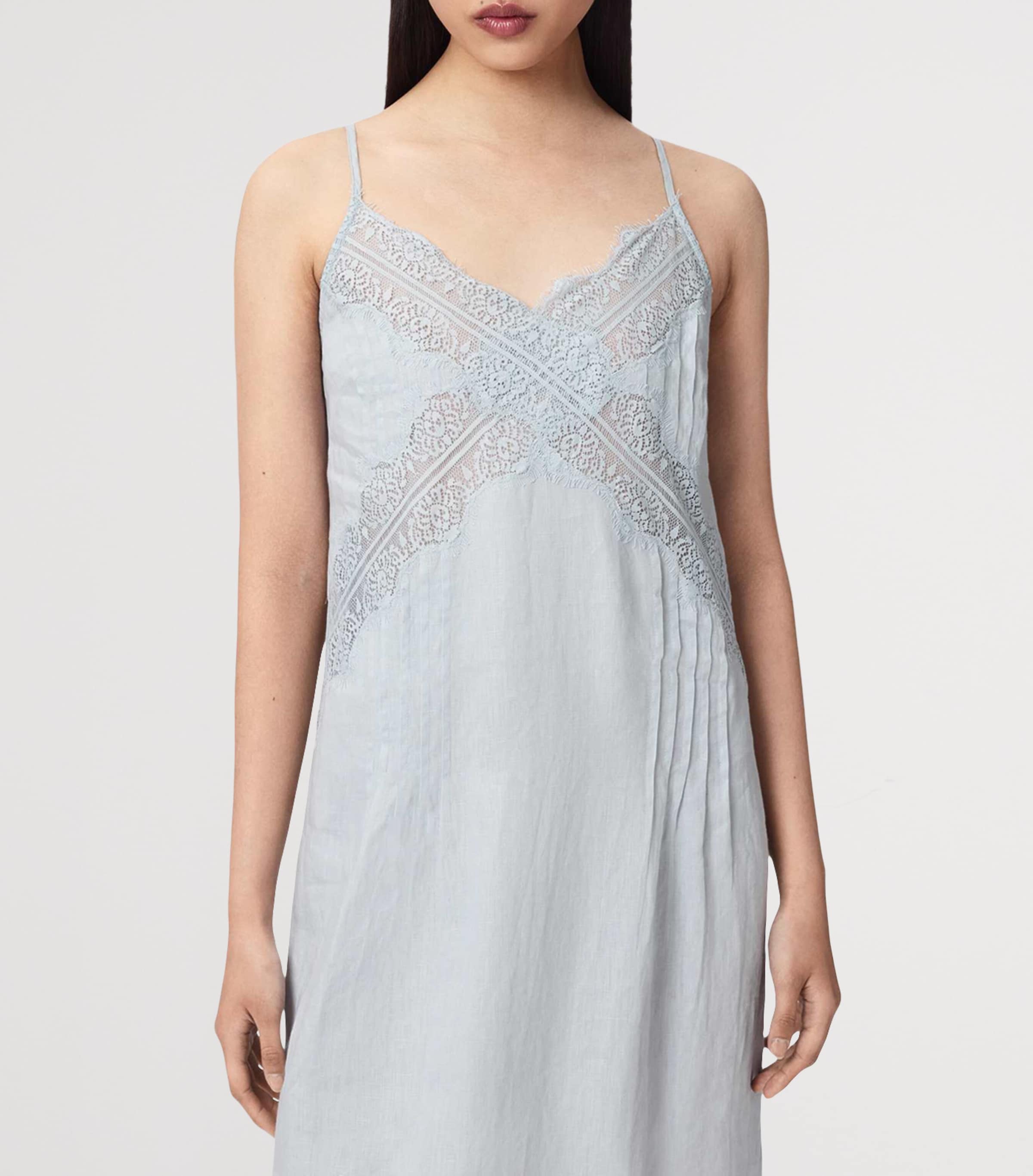 AllSaints Womens Linen Samia Midi Dress High Rise Blue Image 5