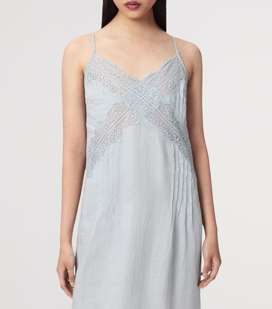 AllSaints Womens Linen Samia Midi Dress High Rise Blue Image 5