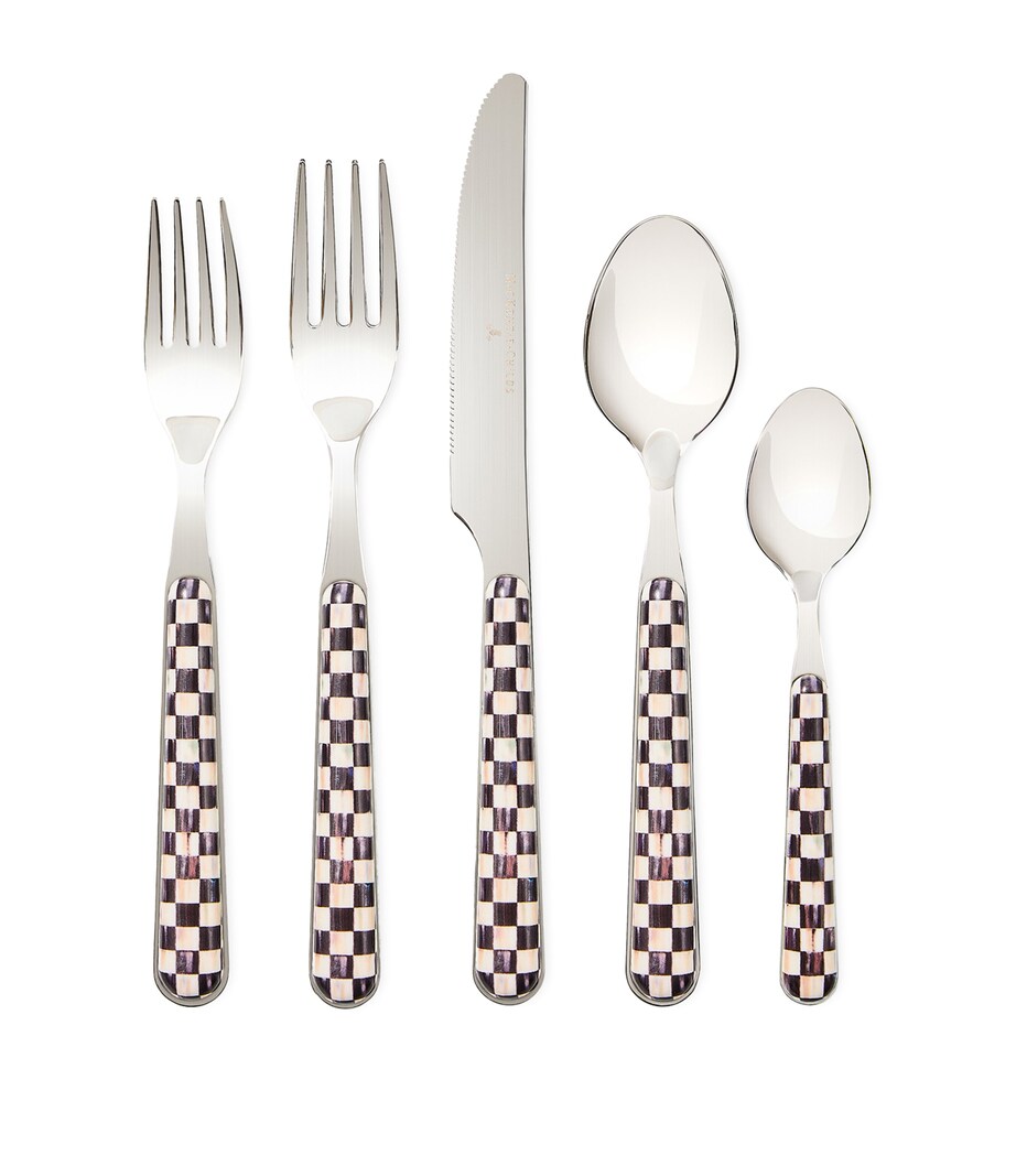MacKenzie-Childs Stainless Steel Courtly Check Bistro 5-Piece Cutlery Set Black Image 1