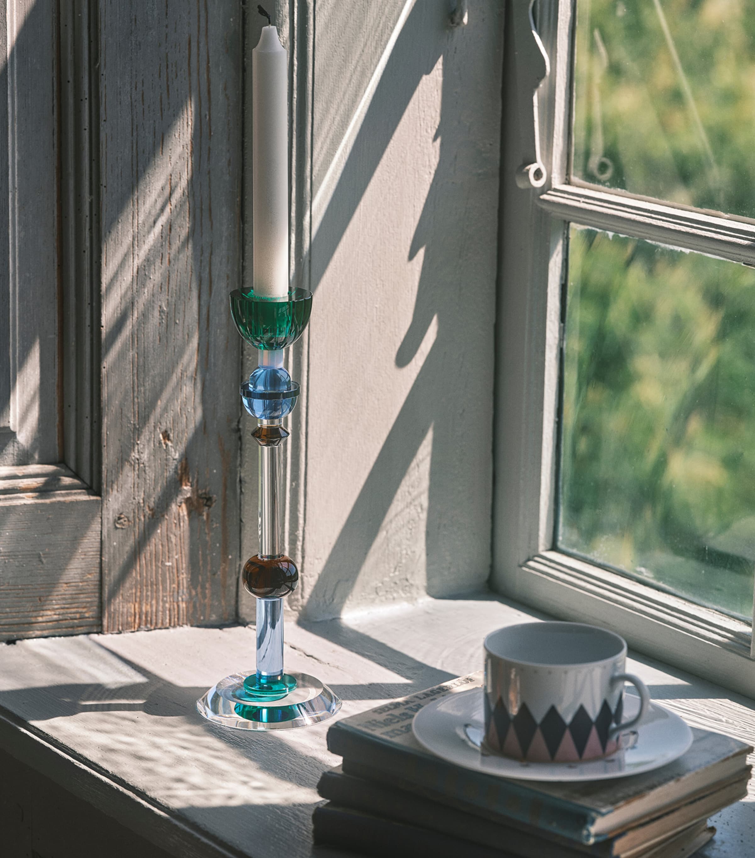 Reflections Copenhagen Crystal Valentin Candle Holder (28cm) Teal, Blue & Slate Image 3