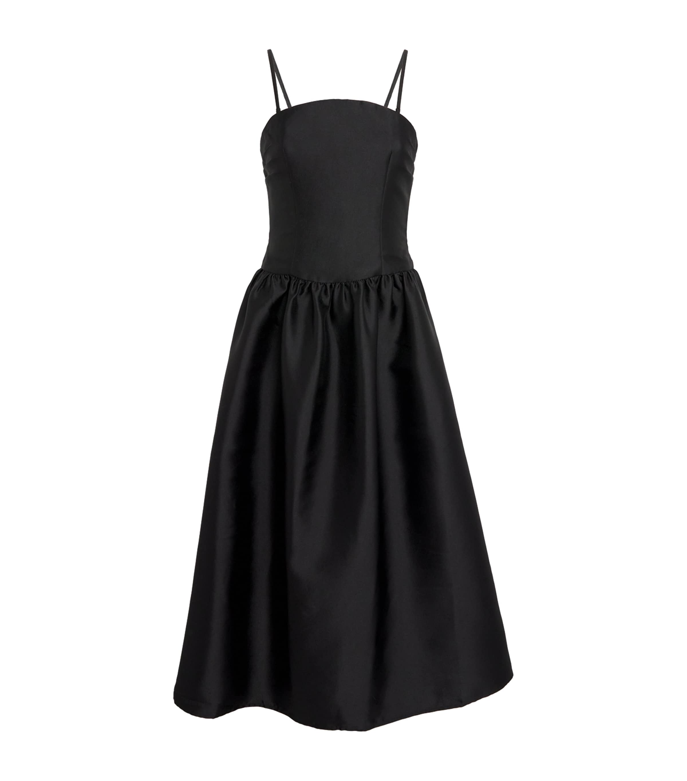 Shop Self-portrait Satin Taffeta Midi Dress In Black