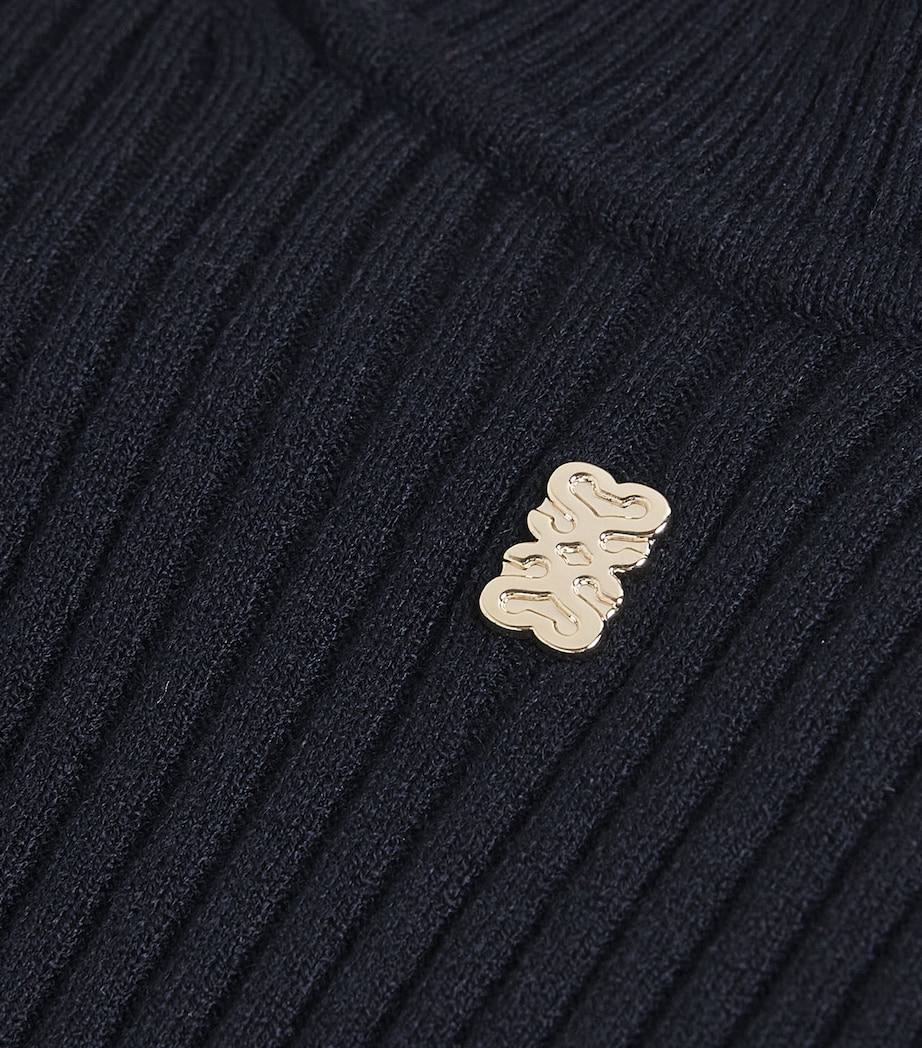 Cropped-Sleeve Logo Sweater NAVY BLUE Image 5