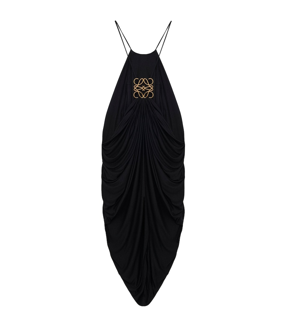 LOEWE Womens Silk Draped Midi Dress Black Image 2