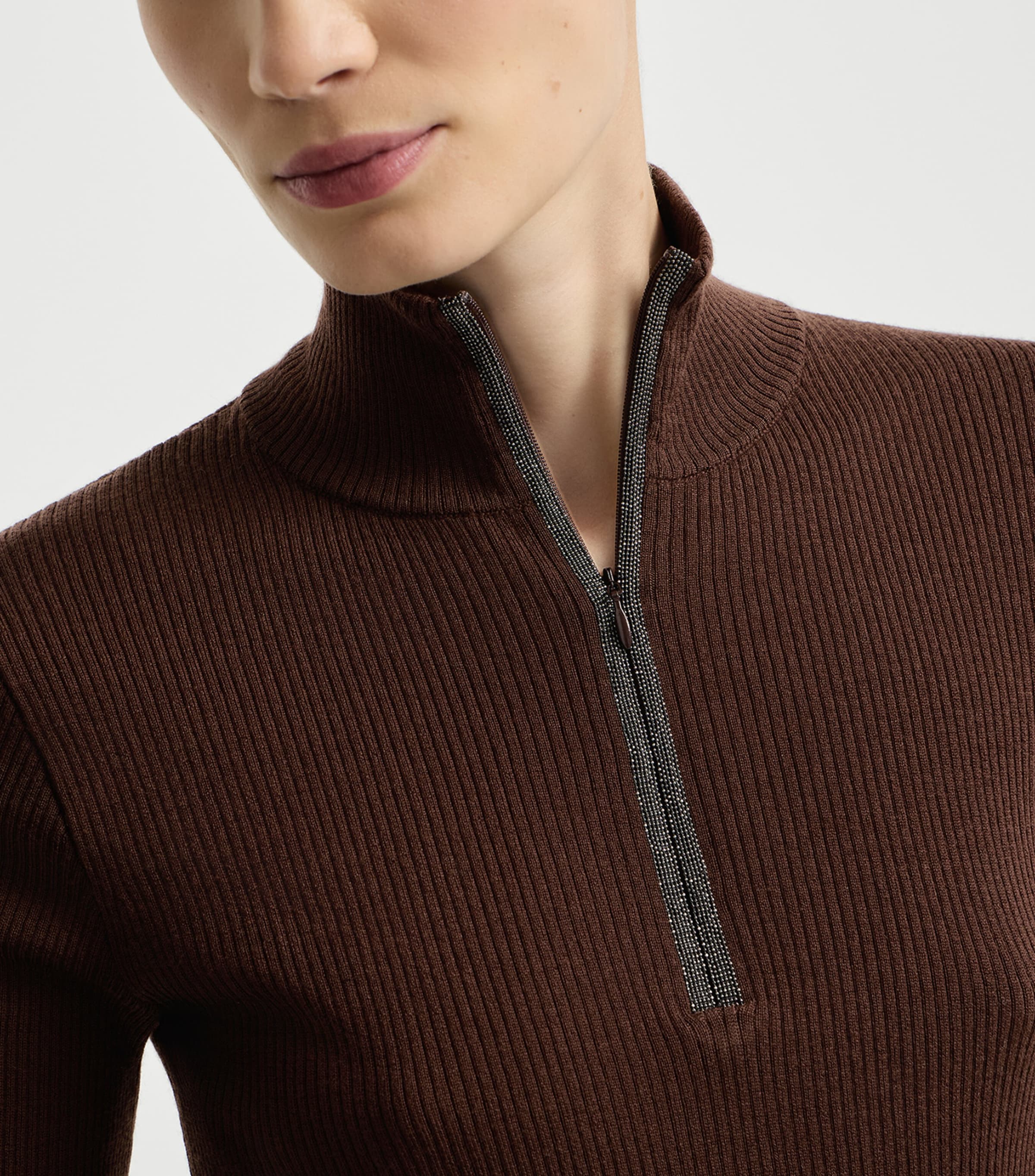 Brunello Cucinelli Womens Wool-Cashmere Half-Zip Sweater Image 6