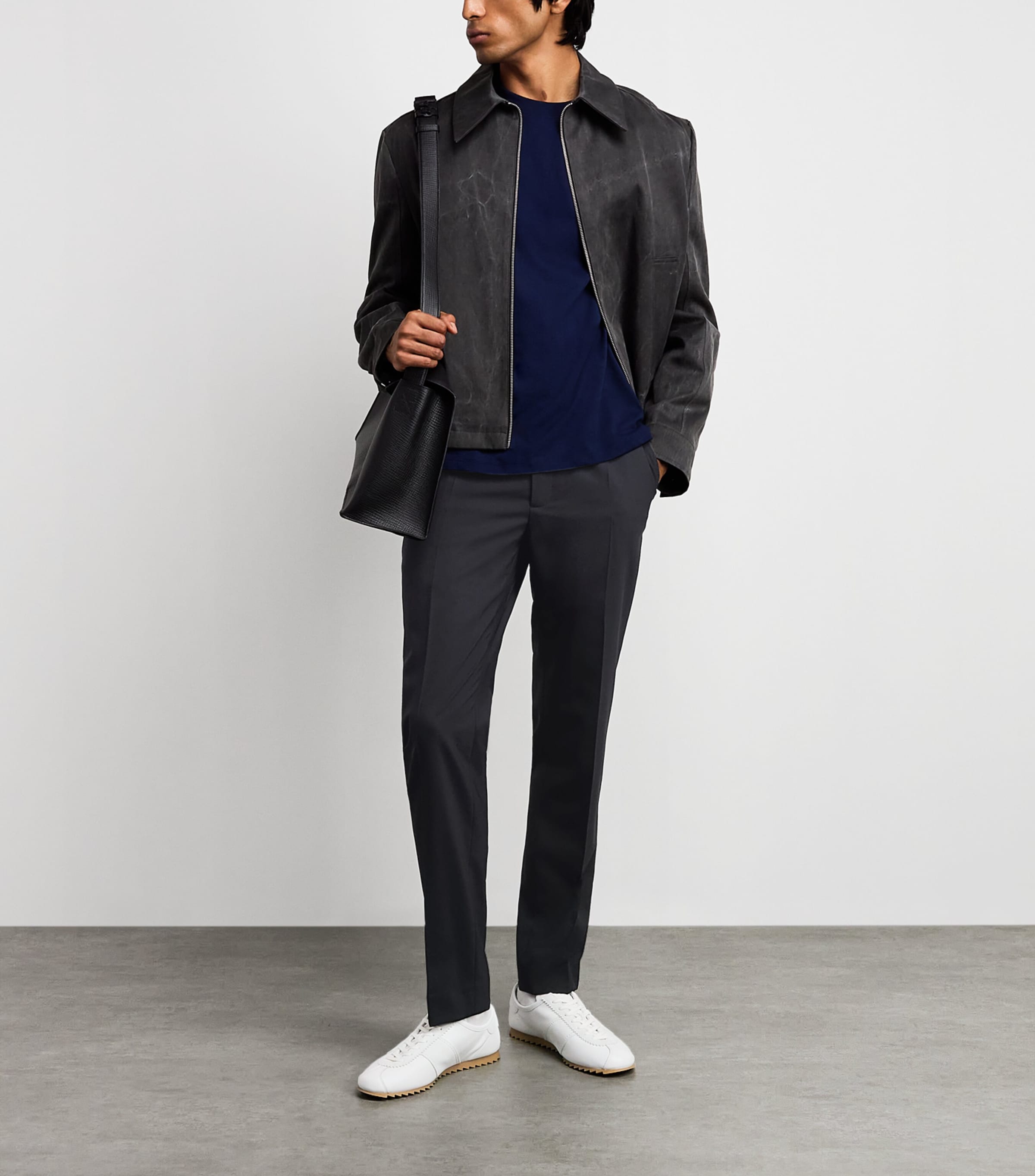 Sandro Paris Mens Wool-Blend Drawstring Trousers Navy Blue Image 2