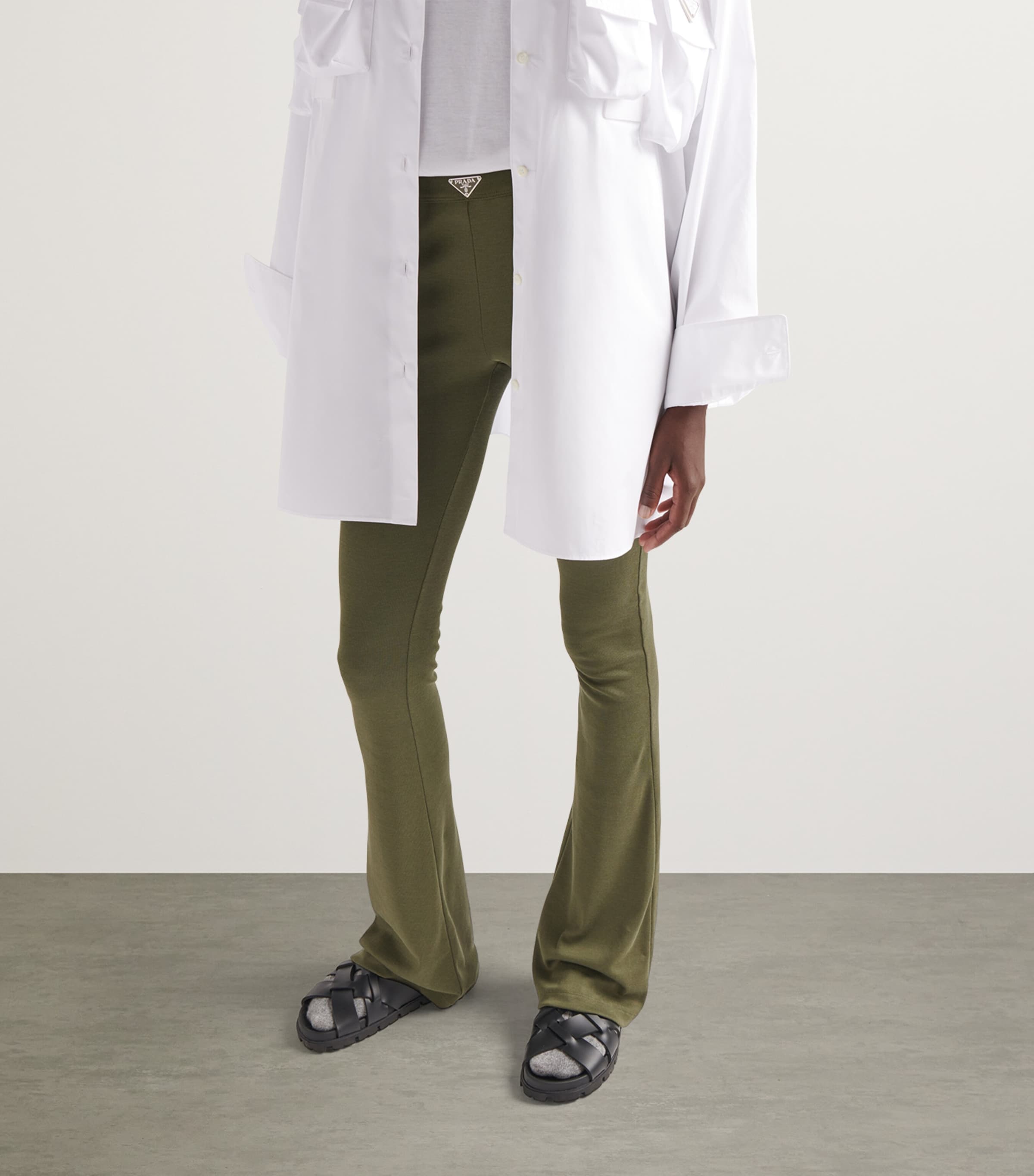 Cotton Rib-Knit Flared Trousers F0334 Image 3