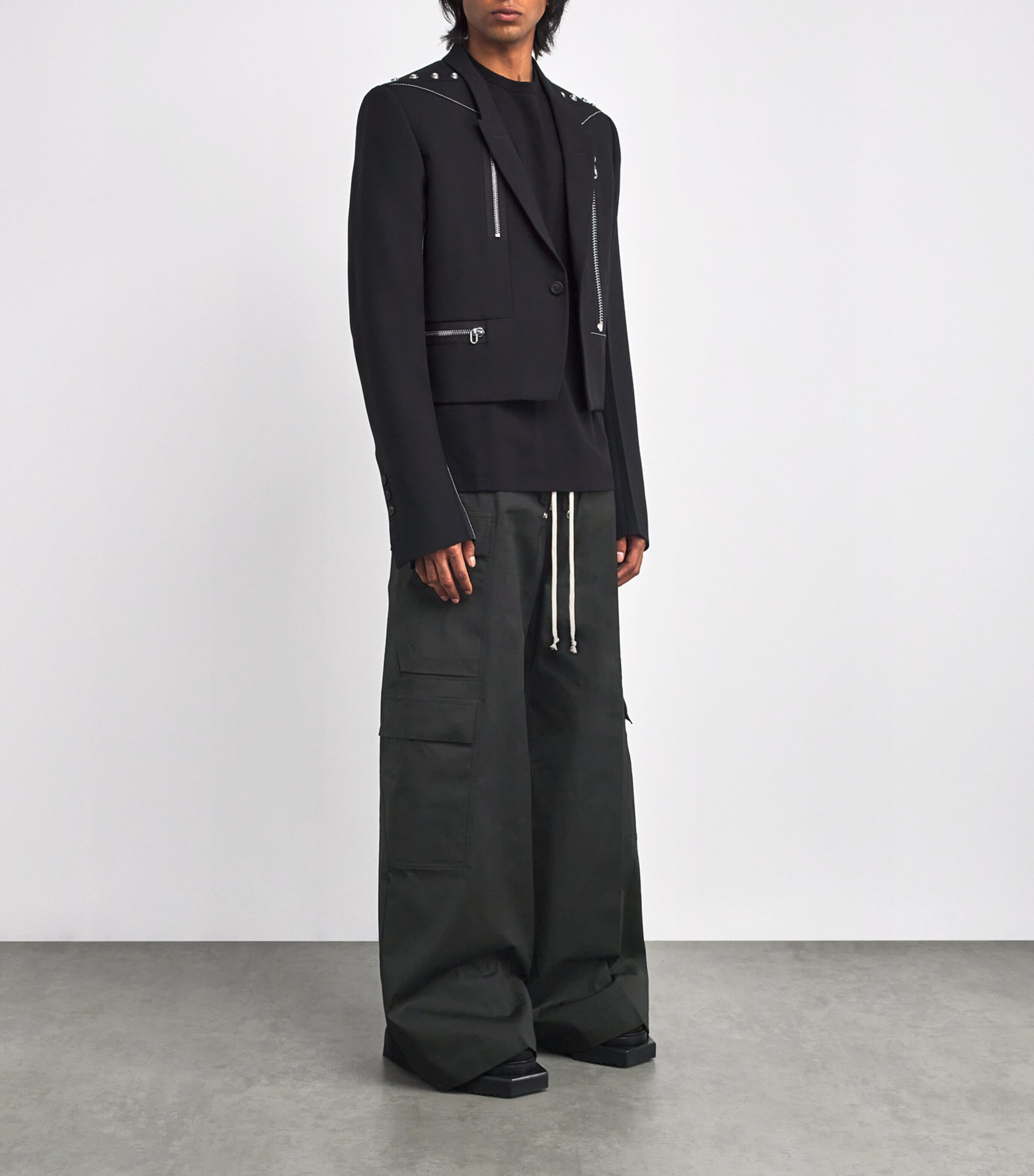 Rick Owens Mens Cargobelas Straight-Leg Trousers Black Image 2