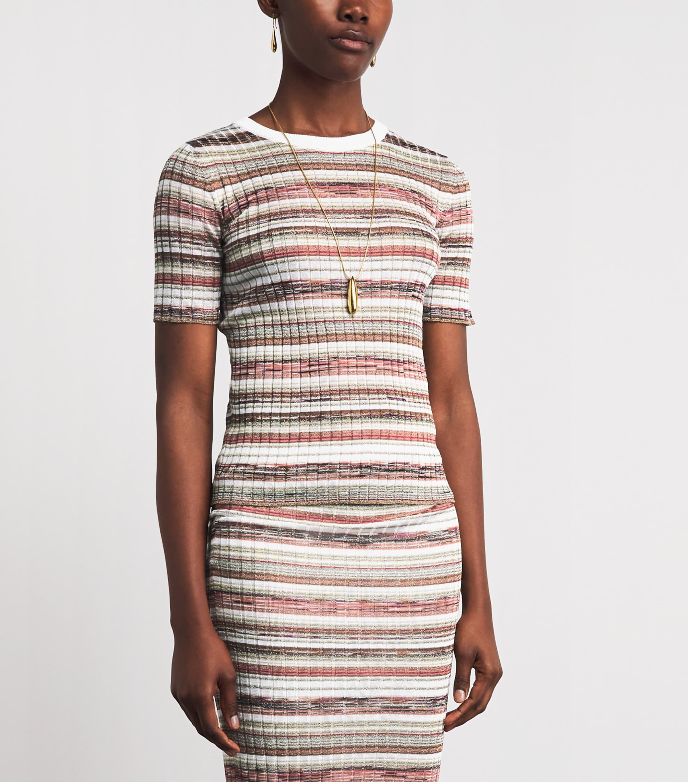 Missoni Womens Ribbed Stripe T-Shirt Pnk W Brn & Wt Image 4