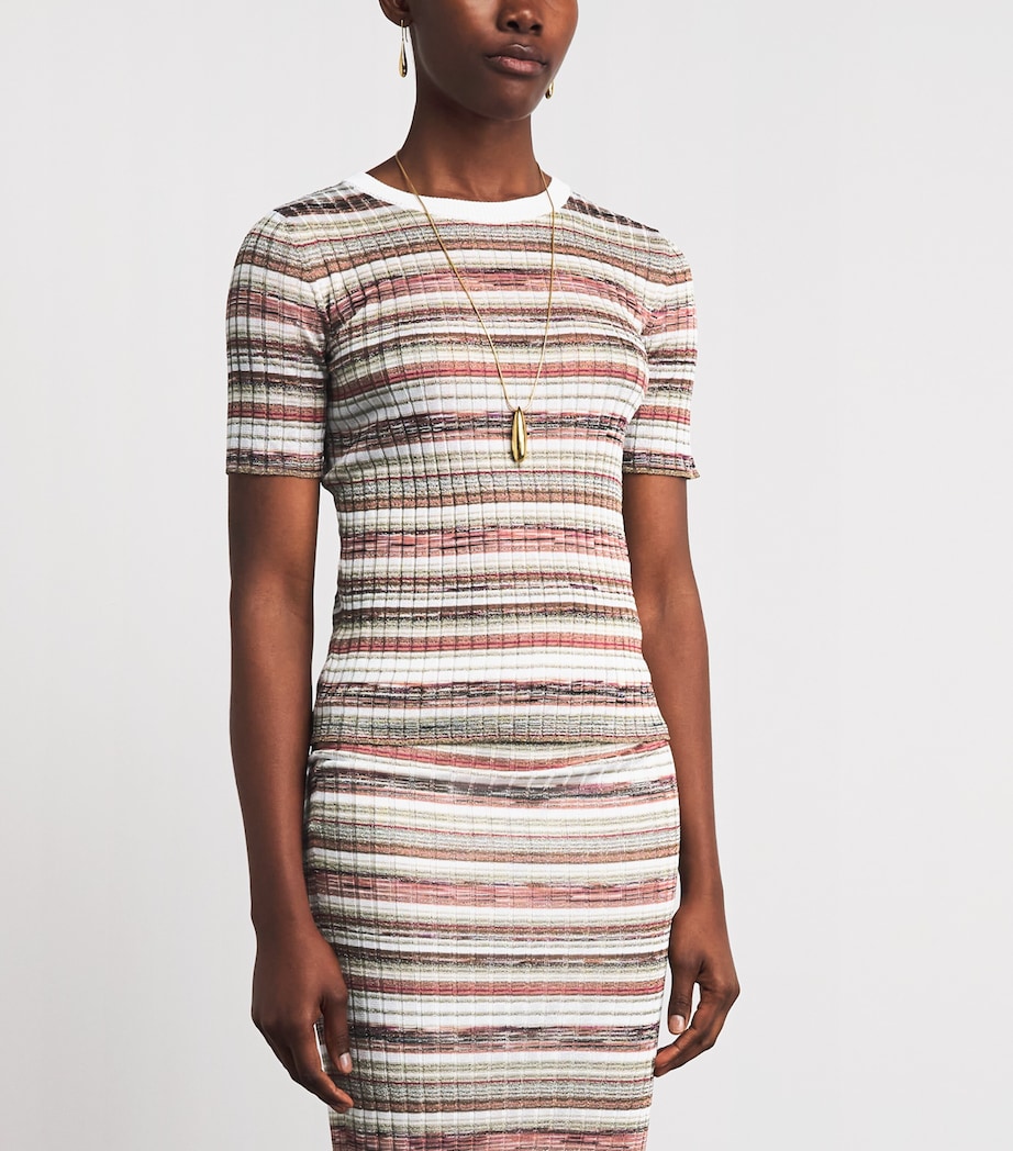 Missoni Womens Ribbed Stripe T-Shirt Pnk W Brn & Wt Image 4