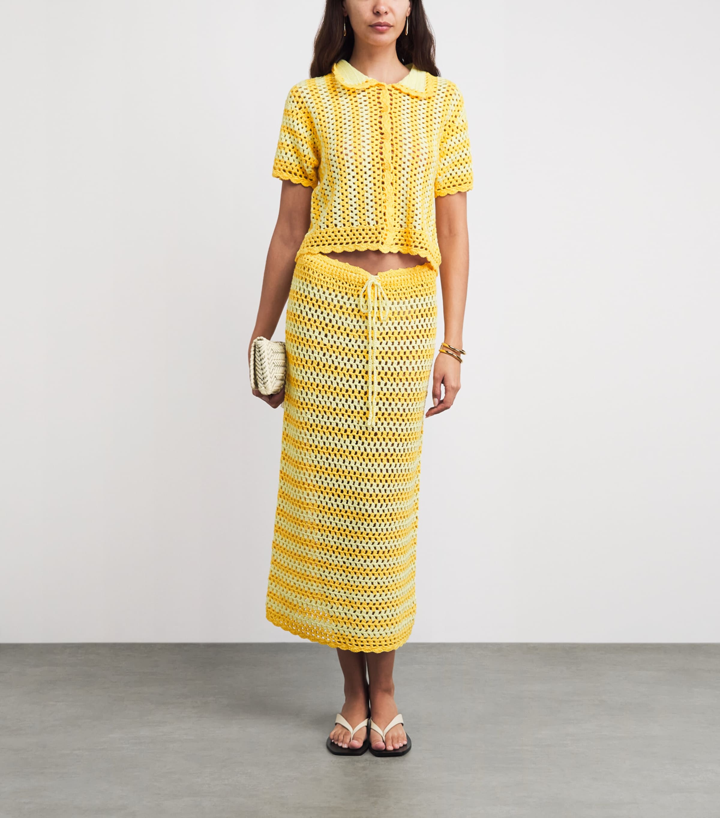 Simkhai Womens Crochet Stripe Welles Midi Skirt Buttercream Mango Image 2
