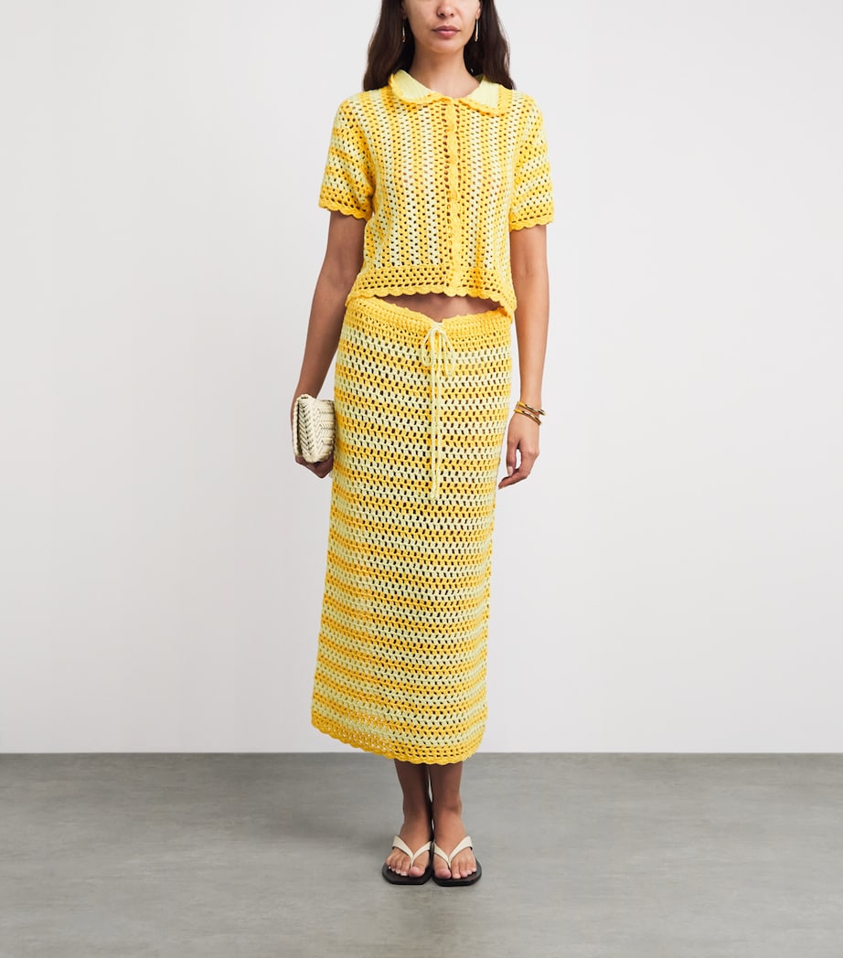 Simkhai Womens Crochet Stripe Welles Midi Skirt Buttercream Mango Image 2