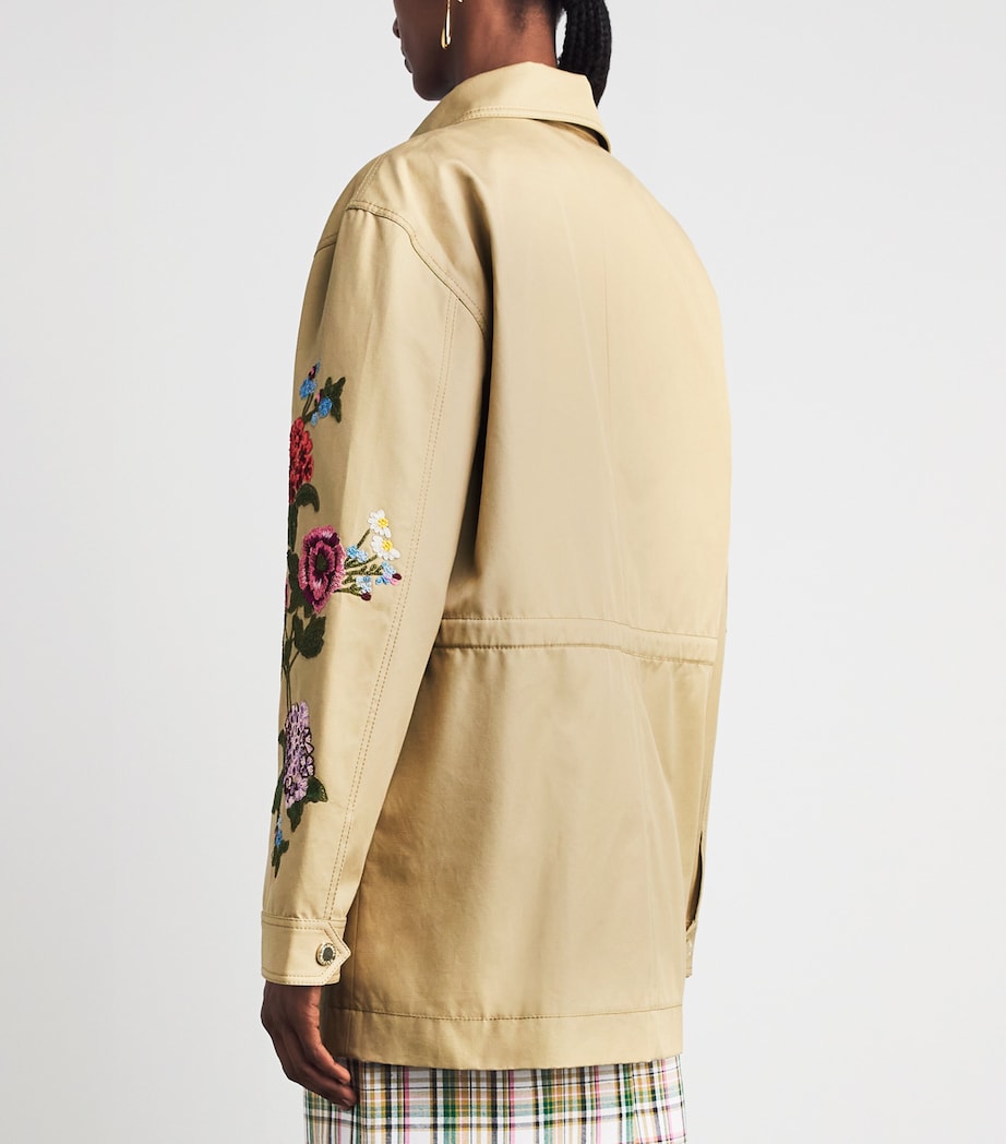Carolina Herrera Womens Embroidered Trench Coat Birch Image 5