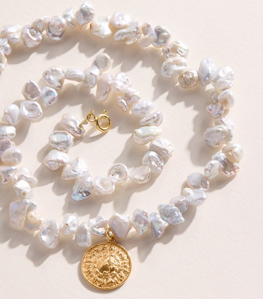 Hermina Athens Freshwater Pearl Shield Pendant Necklace Gold Image 5