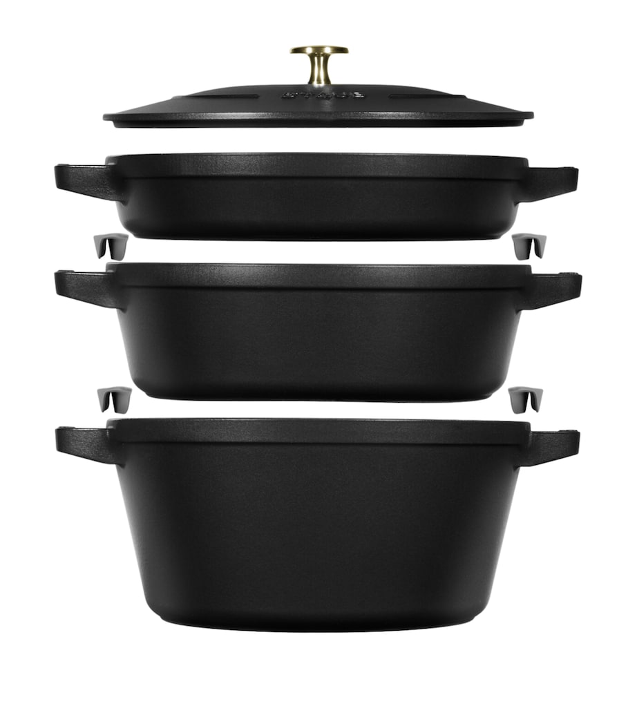 3-Piece Round Stackable Cocotte Set BLACK Image 1