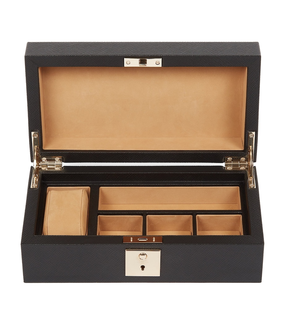 Leather Panama Watch and Cufflinks Case BLACK Image 1