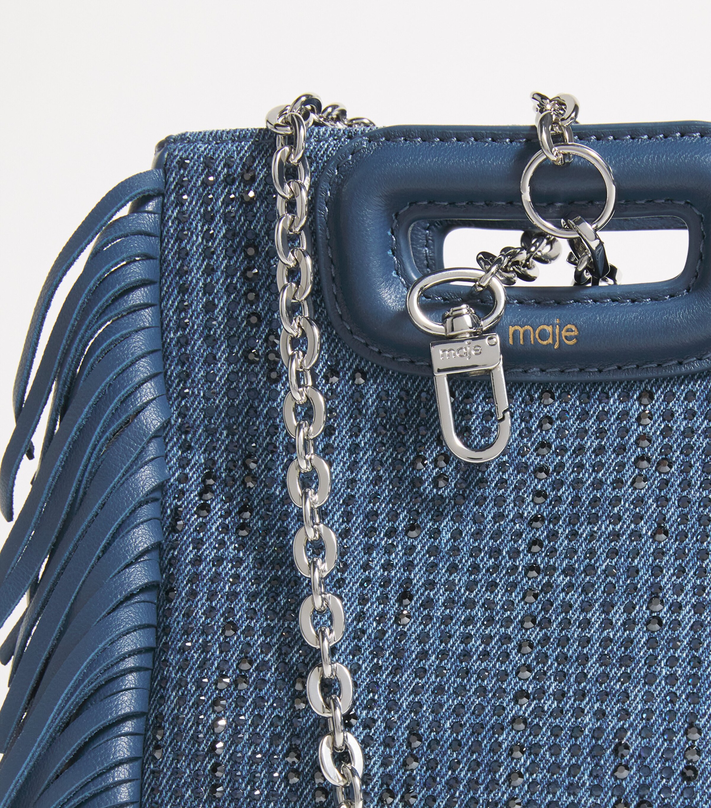 Maje Denim Rhinestone 'M' Top-Handle Bag Blue Image 7