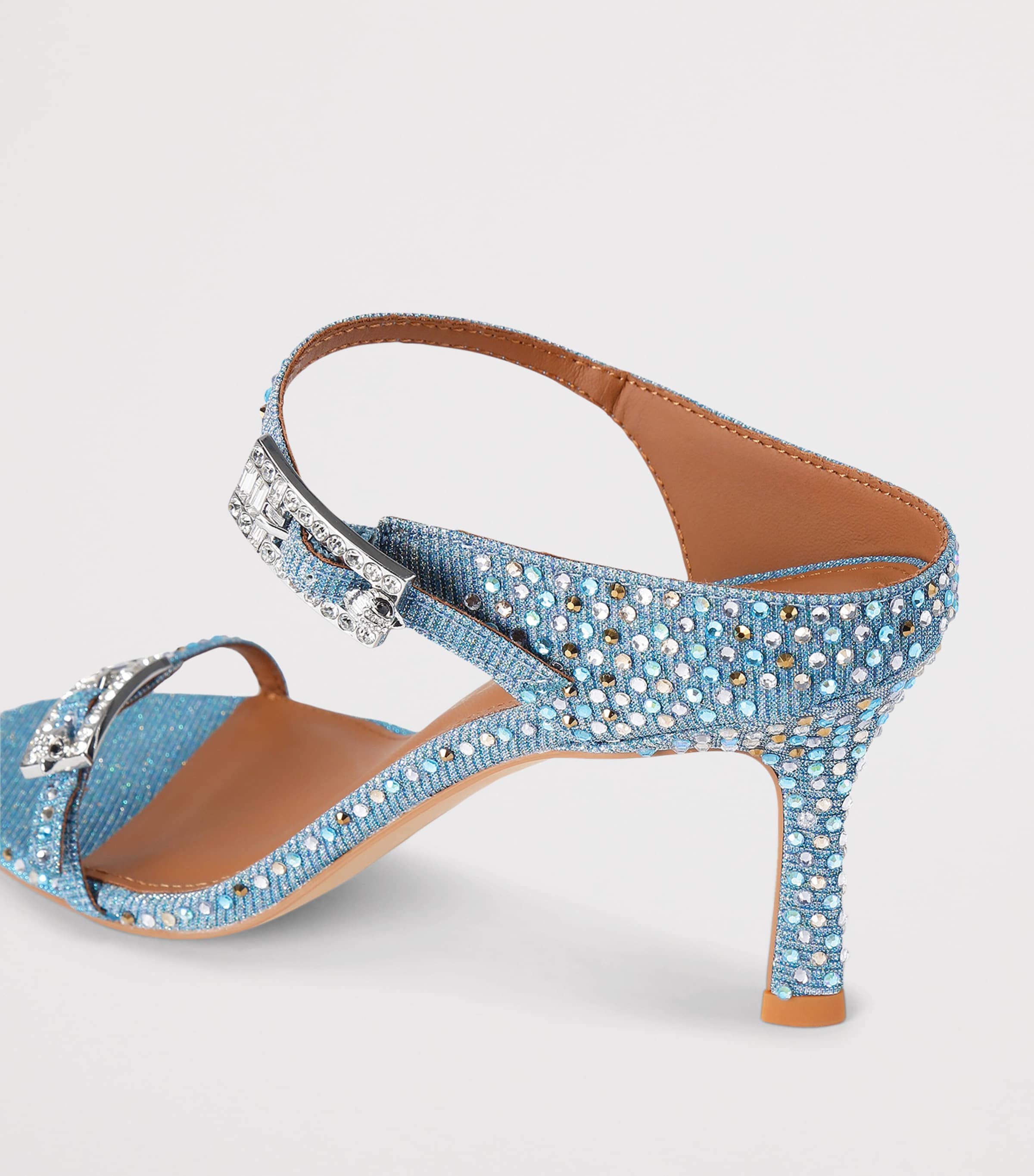 Kurt Geiger London Embellished Strass Heeled Sandals 75 Pale Blue Image 3