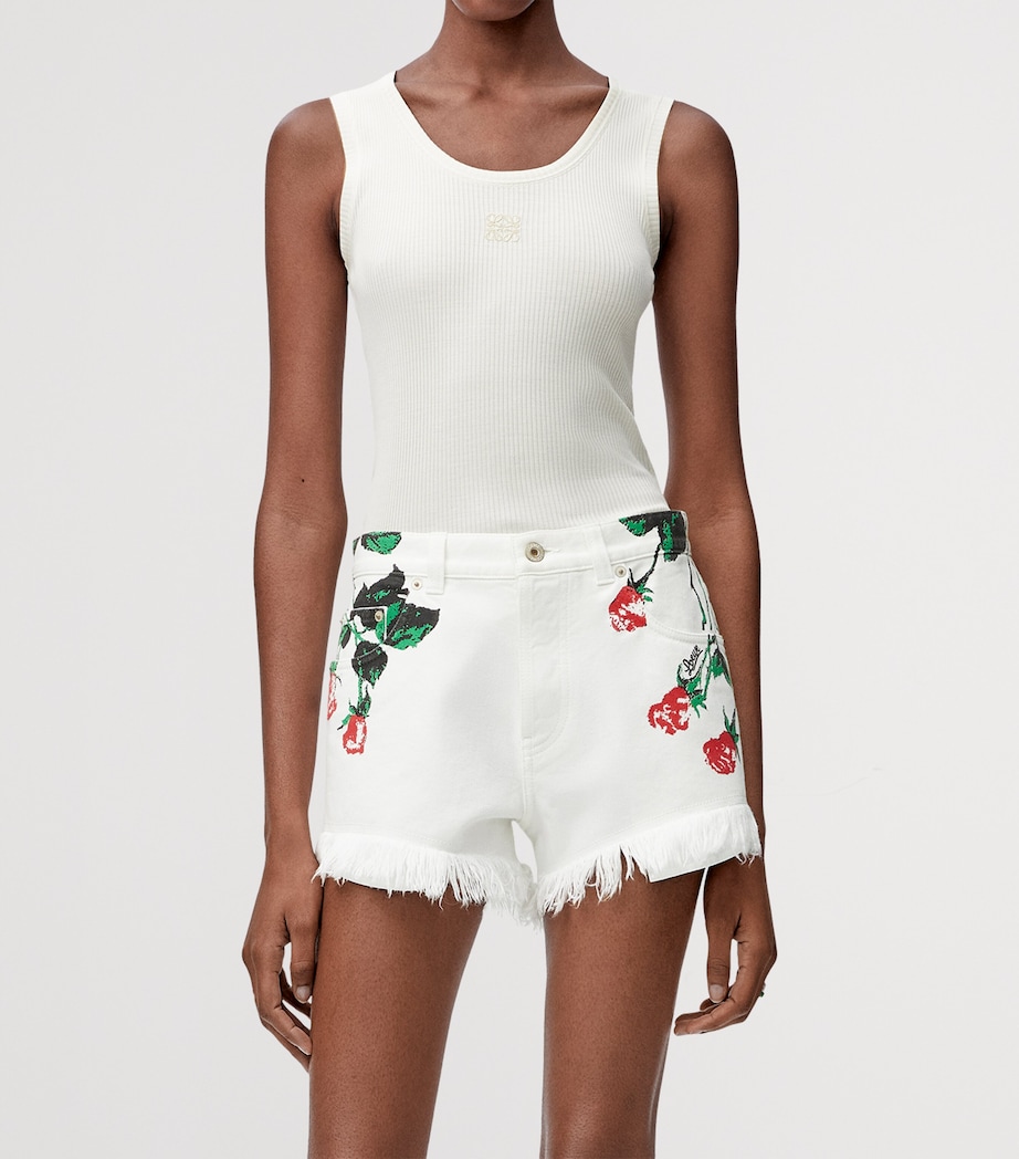 LOEWE Womens x Paula's Ibiza Floral Denim Shorts White Image 3