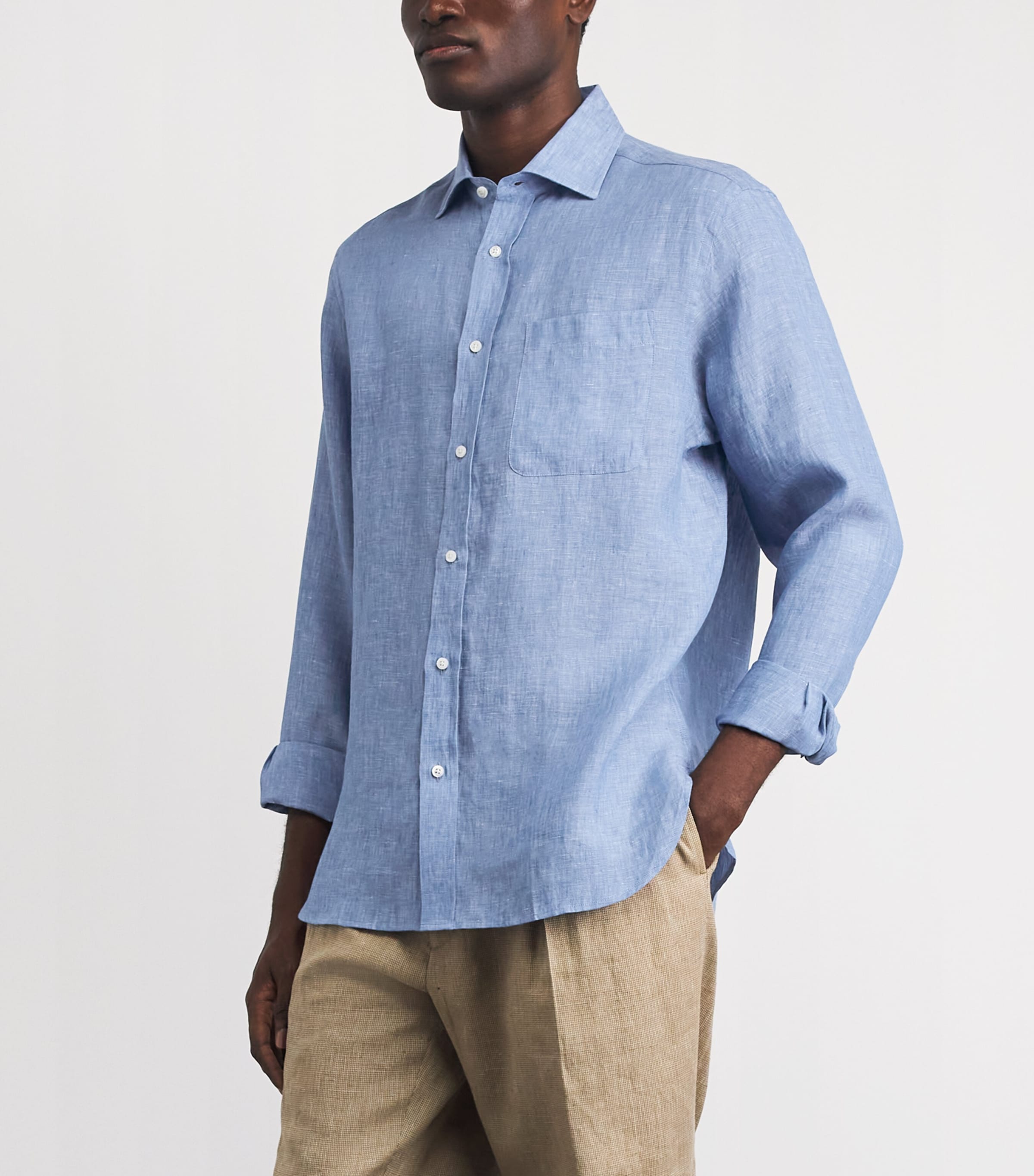 Ralph Lauren Purple Label Mens Linen Chambray Shirt Infinity Blue Image 4