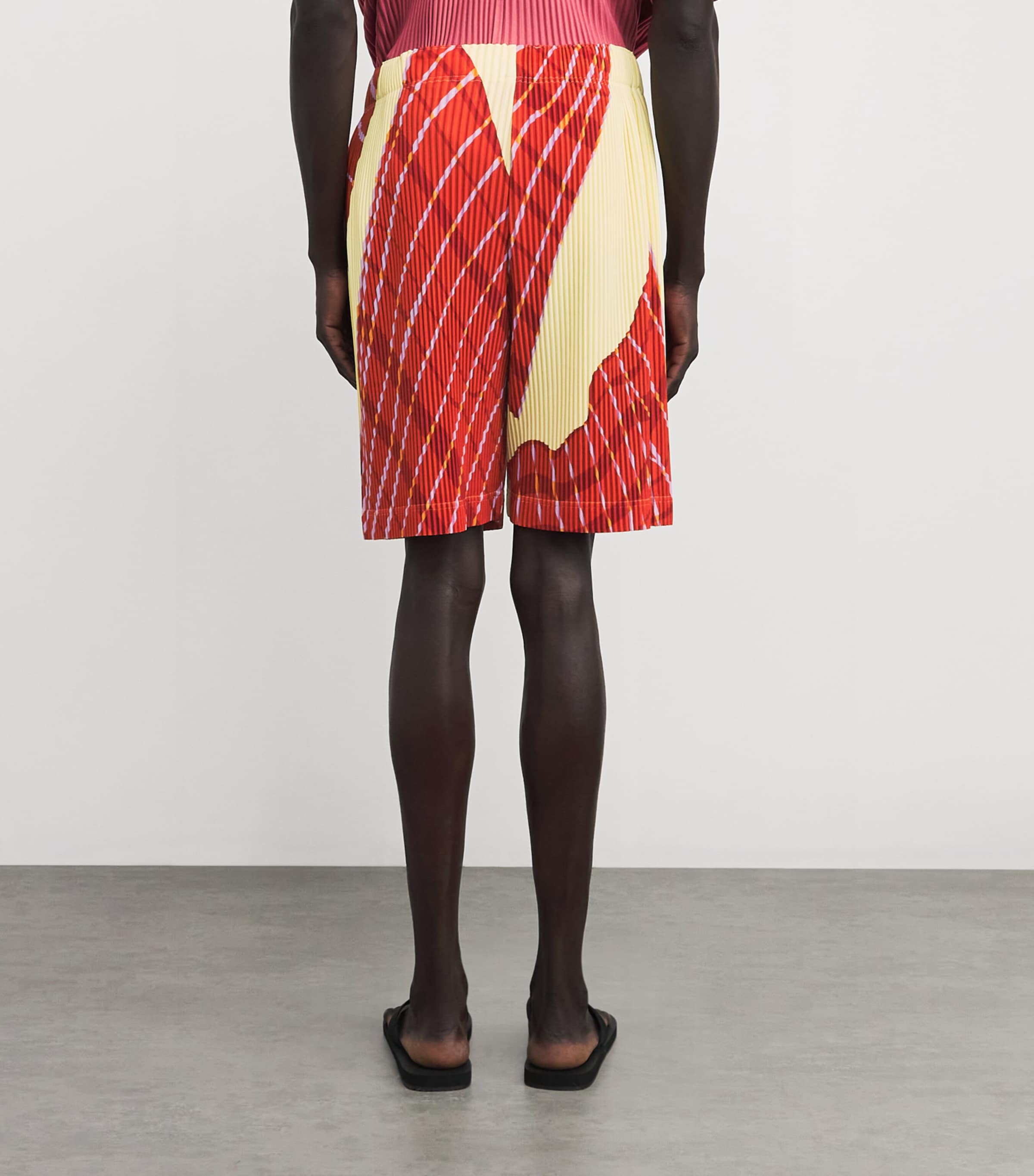 Pleated Windswept Print Shorts 52-YELLOW Image 4