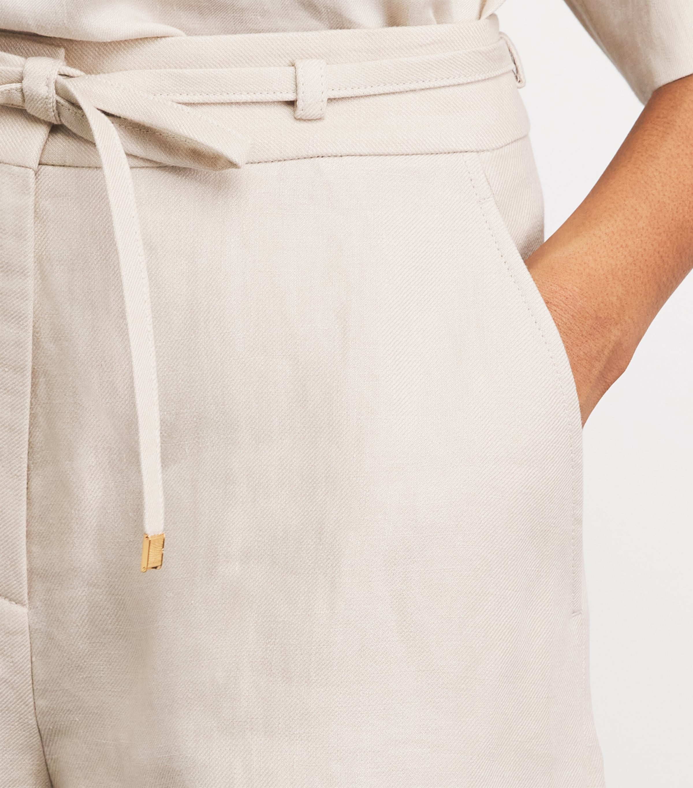 Linen Drawstring Shorts N43 BEIGE Image 3