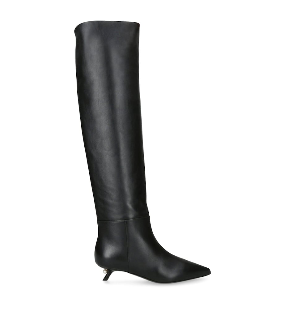 Leather Derby Knee-High Boots 35 BLACK Image 1