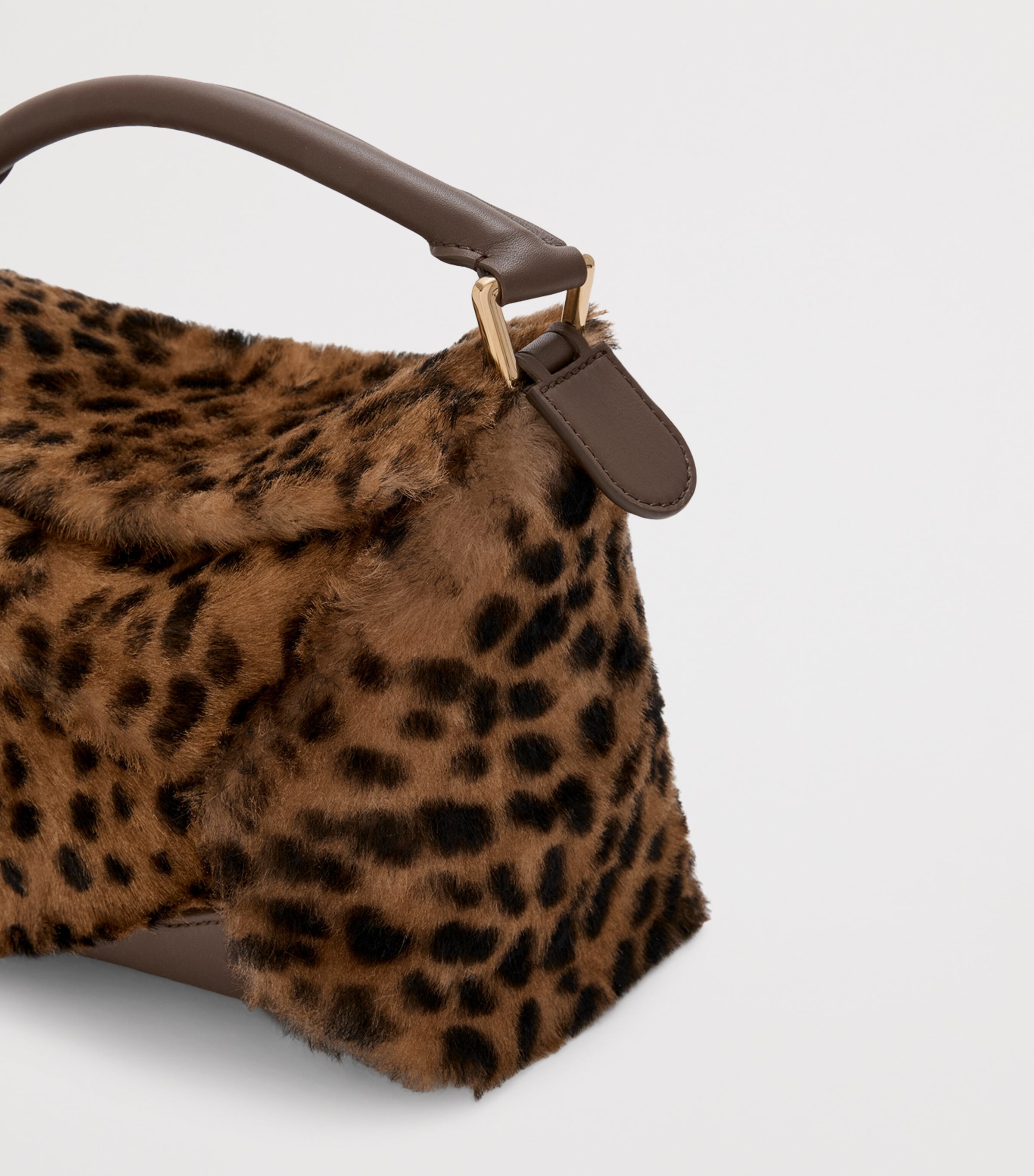 Small Shearling Puzzle Edge Top-Handle Bag BEIGE/BROWN Image 9