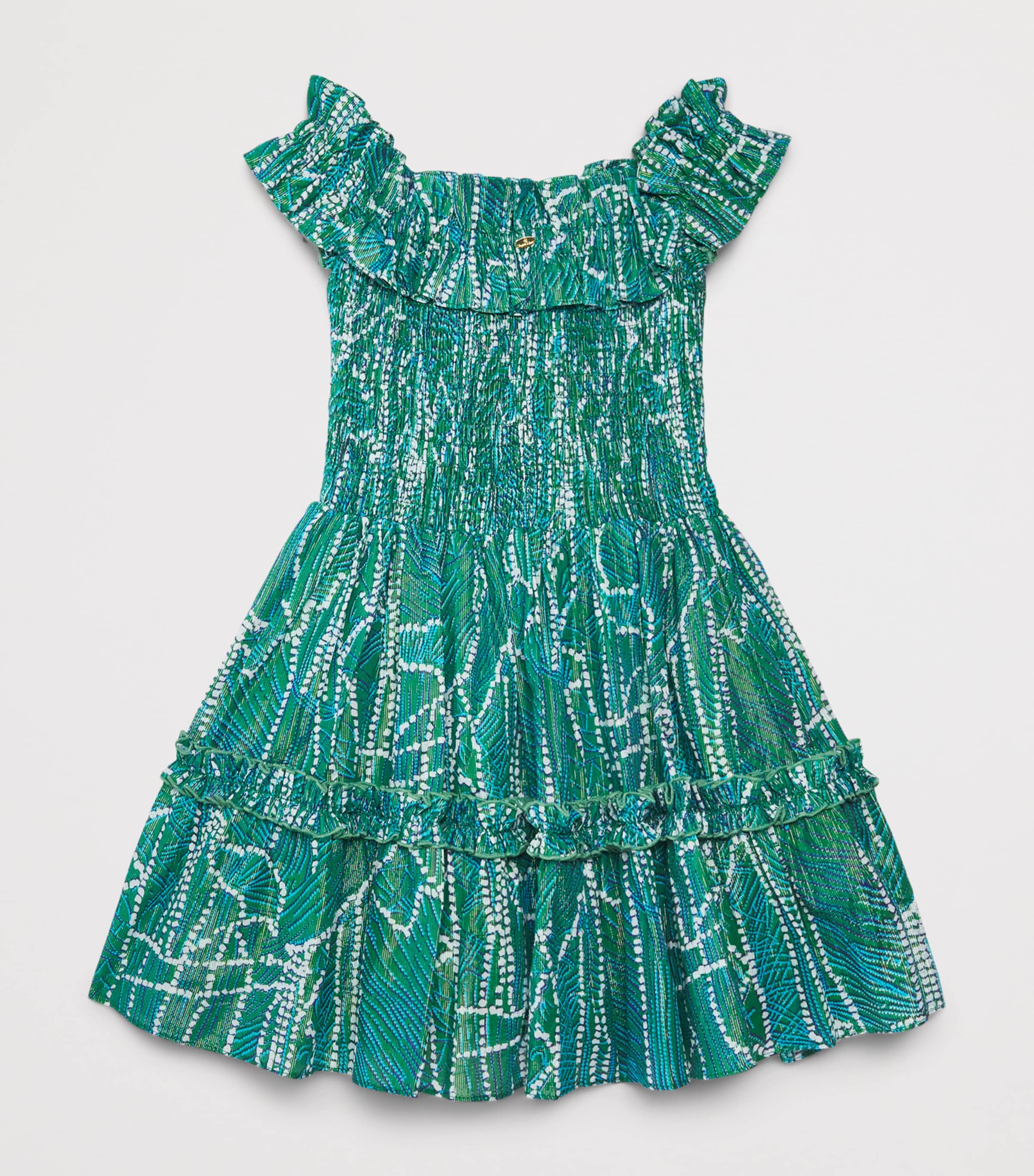 Poupette St Barth Kids Metallic Cotton Amber Dress (4-12 Years) Green Akoya Image 2