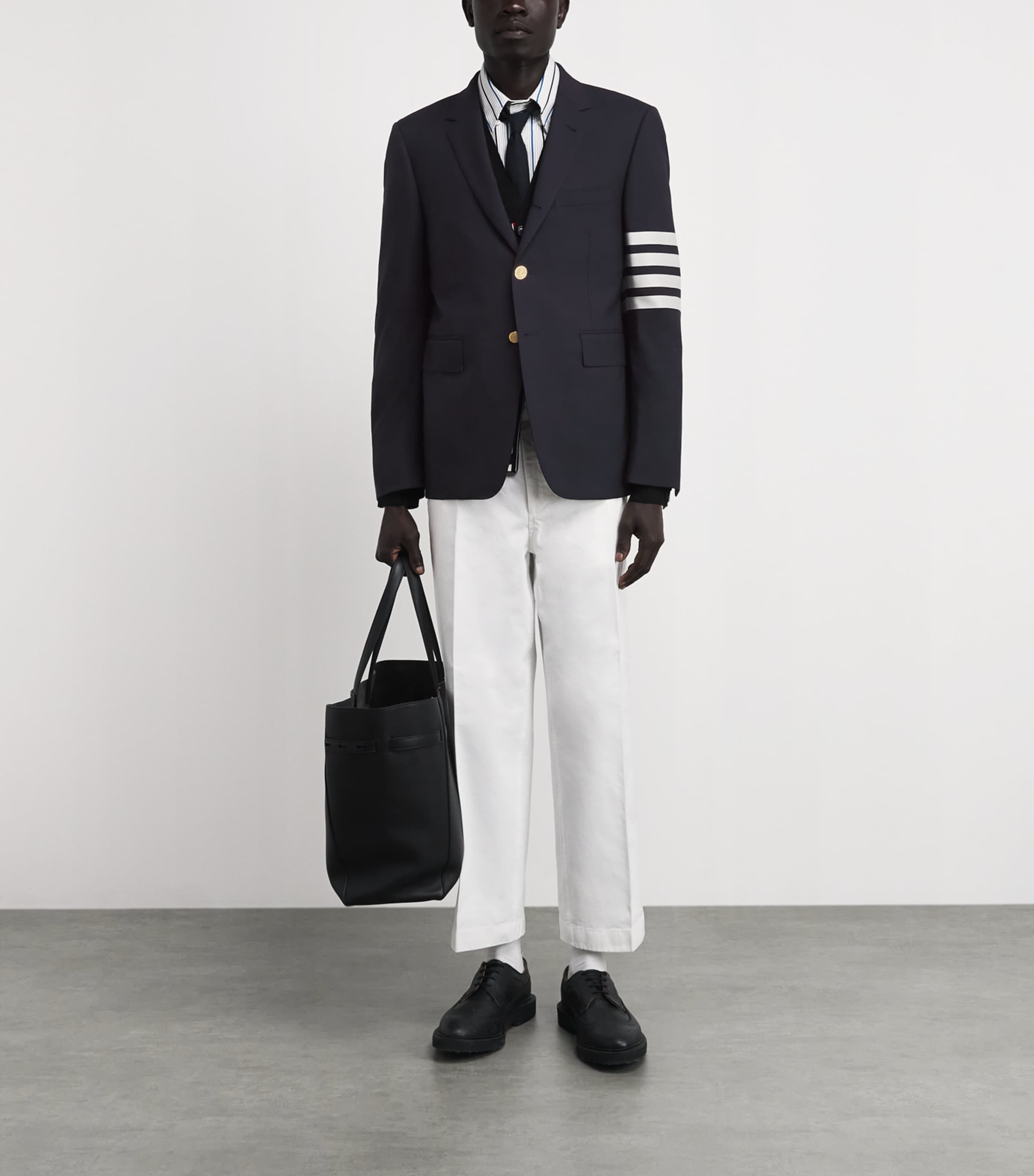 Thom Browne Mens Wool 4-Bar Stripe Blazer Navy Image 2