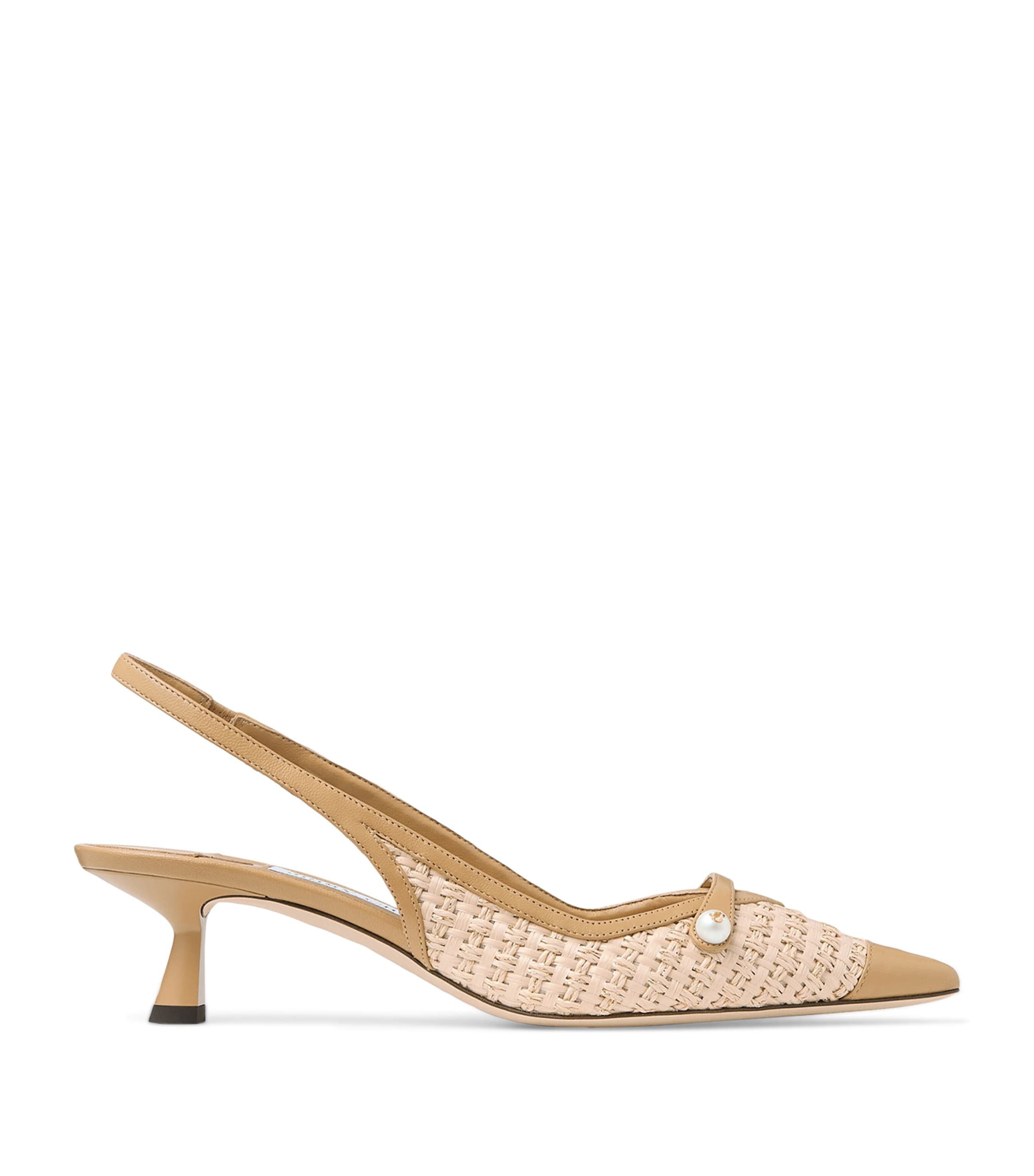 Shop Jimmy Choo Amita 45 Leather-trim Raffia Slingback Pumps