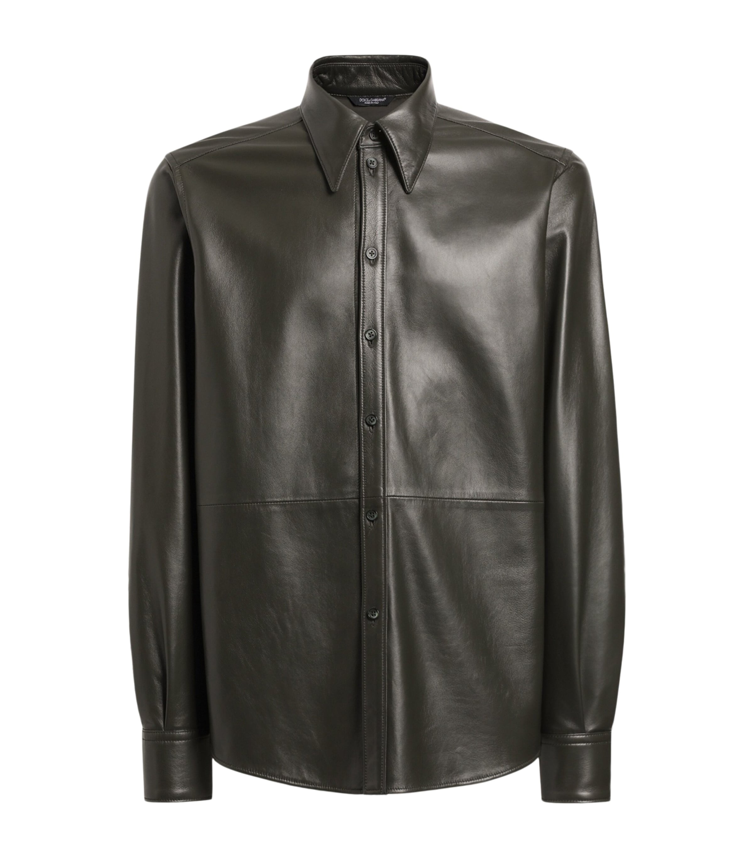 Dolce&Gabbana Mens Leather Shirt Dark Green Image 1