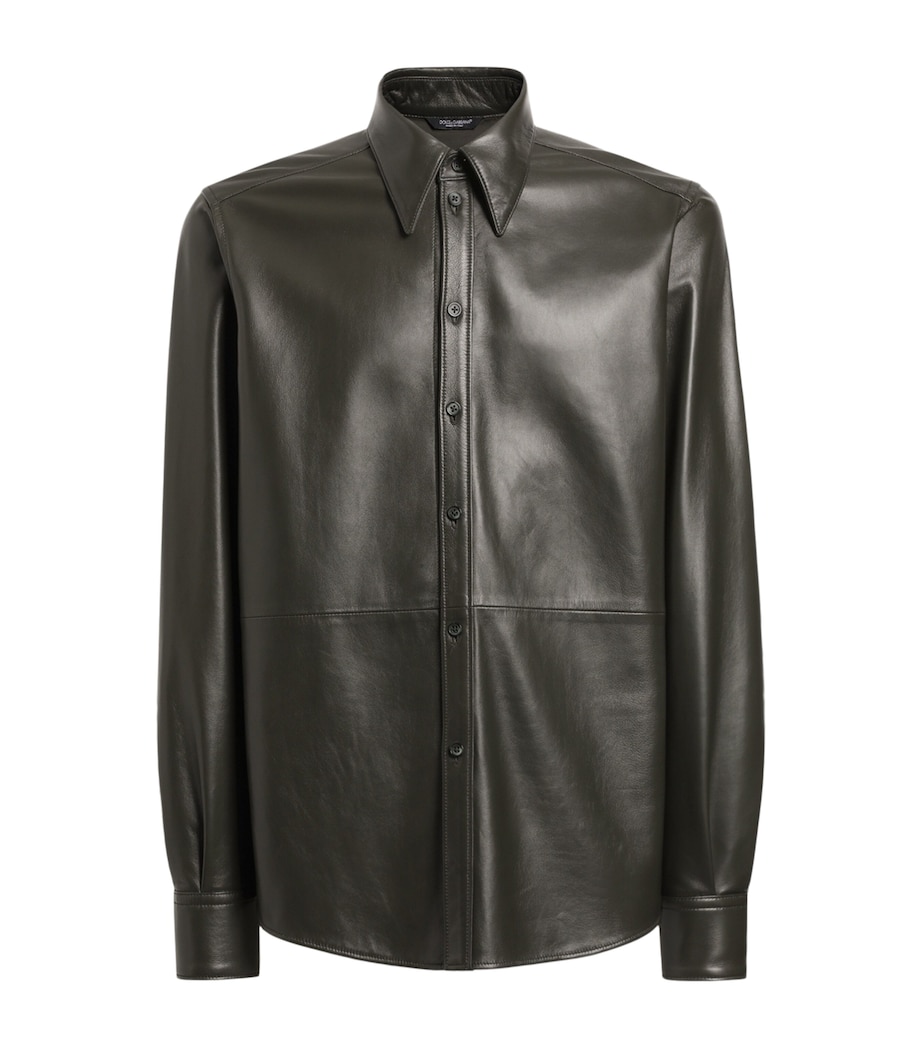 Dolce&Gabbana Mens Leather Shirt Dark Green Image 1